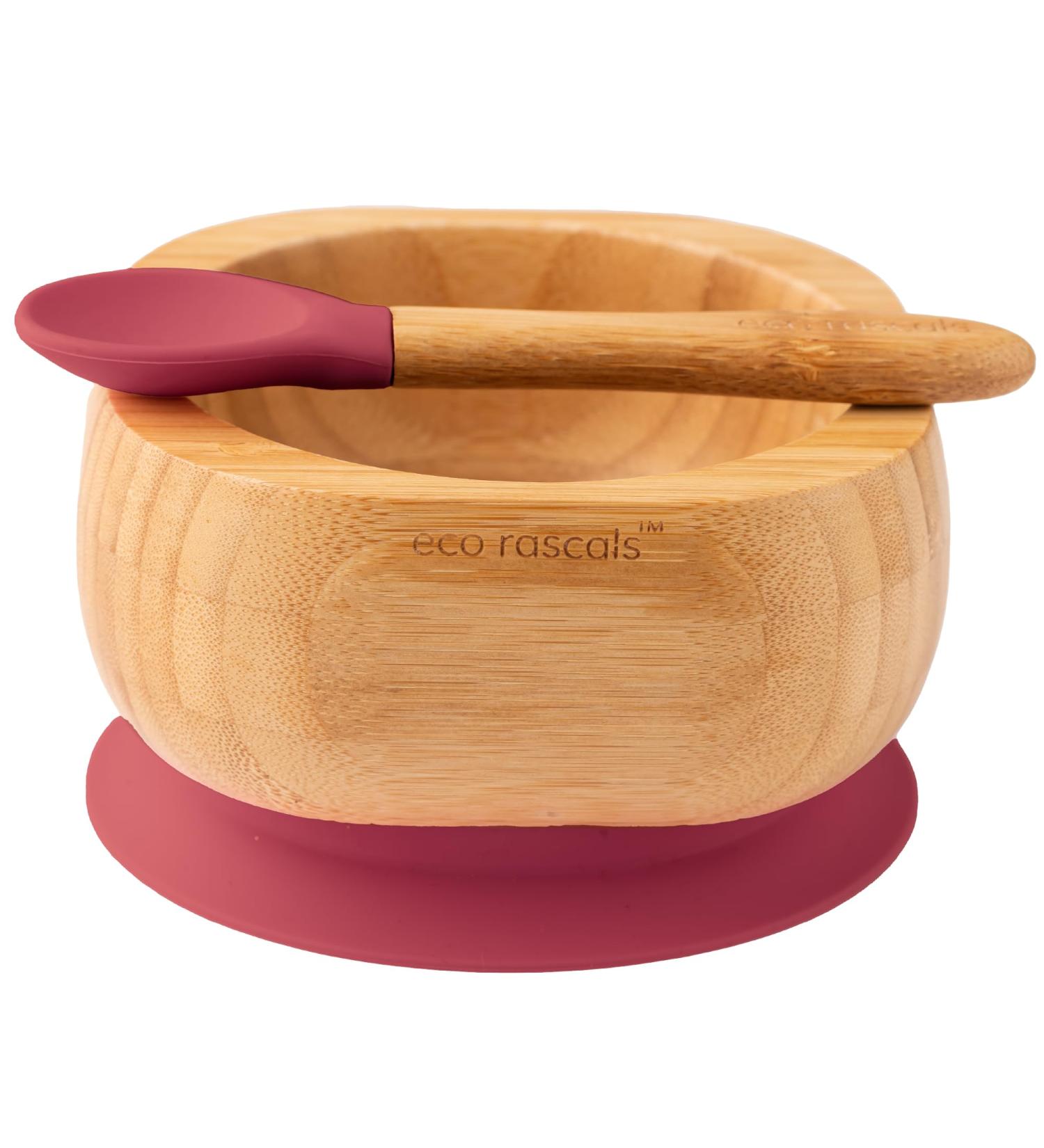 Eco Rascals Natural Bamboo Baby/Toddler Bowl & Spoon Set | Suction Base | BPA Free (Red) | Weaning Feeding Set - Buy Online on SooperMarket.com