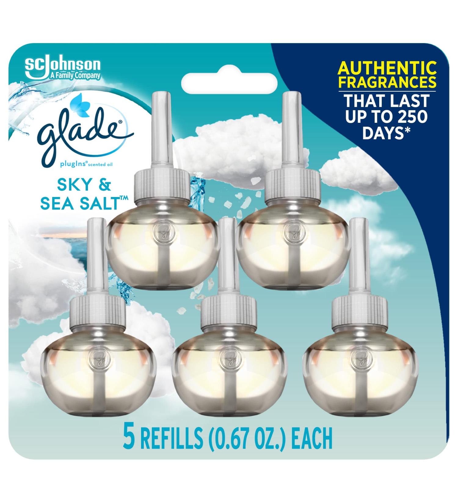 Glade PlugIns Refills- Sky & Sea Salt Scented Essential Oils for Home & Bathroom - 3.35 Fl Oz, 5 Count - Buy Online on SooperMarket.com