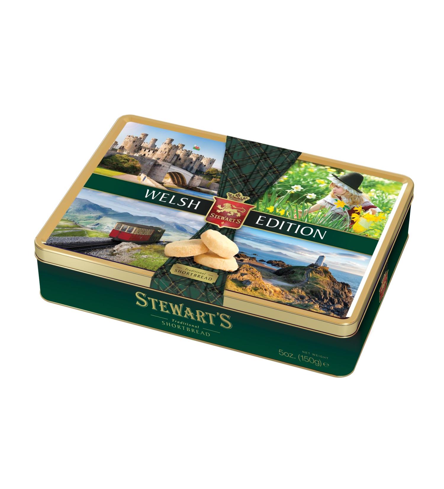 Stewart's - Welsh Edition Shortbread Gifting Tin (150g) - Traditionally Made Luxury Scottish Shortbread Delicious Melt-In-Mouth Biscuits Ideal Collectable Treat to Share 40 Years Heritage 150g Welsh Edition Tin - Shortbread - Buy Online on SooperMarket.com