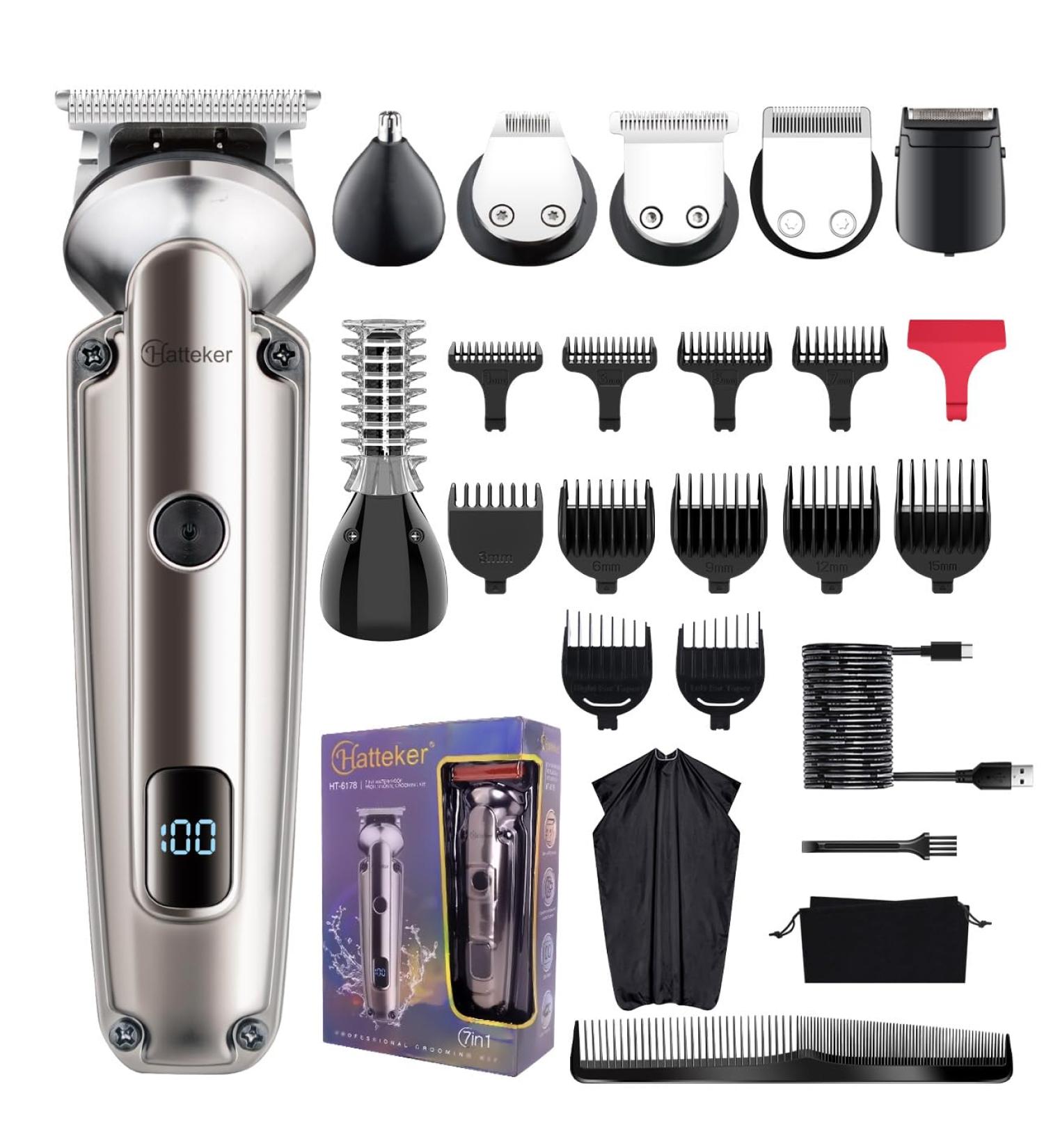 Hatteker Beard Trimmer for Men - Waterproof Electric Razor Cordless Hair Clippers & Grooming Kit for Mustache Nose Body & Facial Hair - Perfect Father's Day Gift - Buy Online on SooperMarket.com