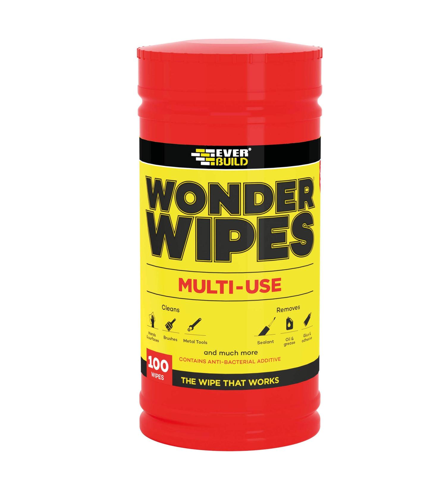 Everbuild Wonder Wipes Multi-Use Cleaning Wipes - 100 Wipes | For Building Trade, Hands, Tools & Surfaces - Specially Formulated (Red) - Buy Online on SooperMarket.com