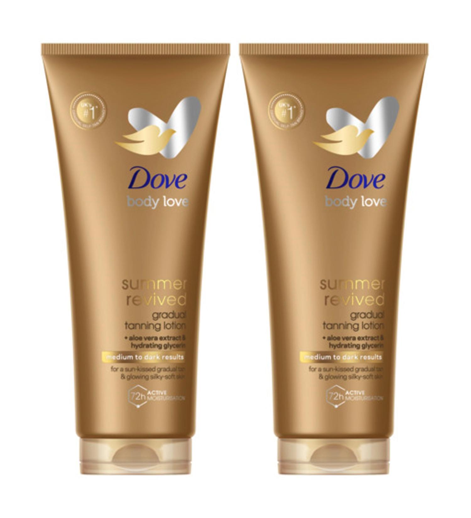 Dove Summer Revived Medium to Dark Gradual Tanning Lotion for a gradual tan and natural radiant glow non greasy self-tan for all skin types 200 ml x2 - Buy Online on SooperMarket.com