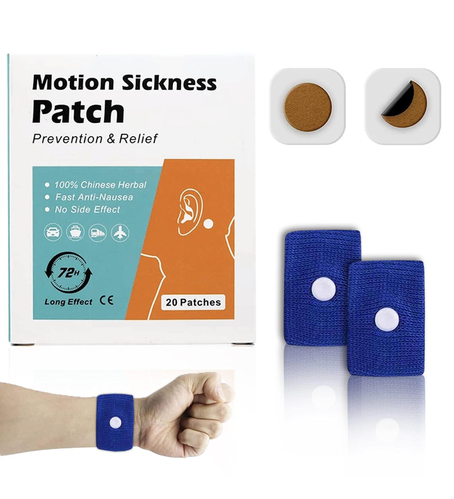 MQUPIN Motion Sickness Patch 20 Count + 1 Pair Band | Anti-Nausea Sea Band for Cars, Ships, Airplanes, Trains | Long-Lasting Relief Up to 72 Hours | 1 Box - Buy Online on SooperMarket.com