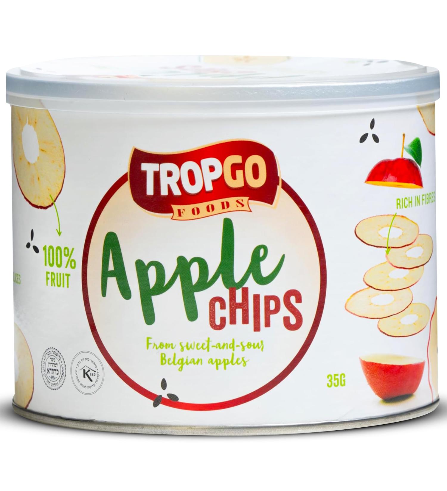 Tropgo - Belgium Apple Chips - 100% Fruit - Natural Healthy Snack - Fresh Red Apple Crisps 35gr - Recyclable Tin Fresh lock seal (1-Pack Red) Red 1-Pack - Buy Online on SooperMarket.com