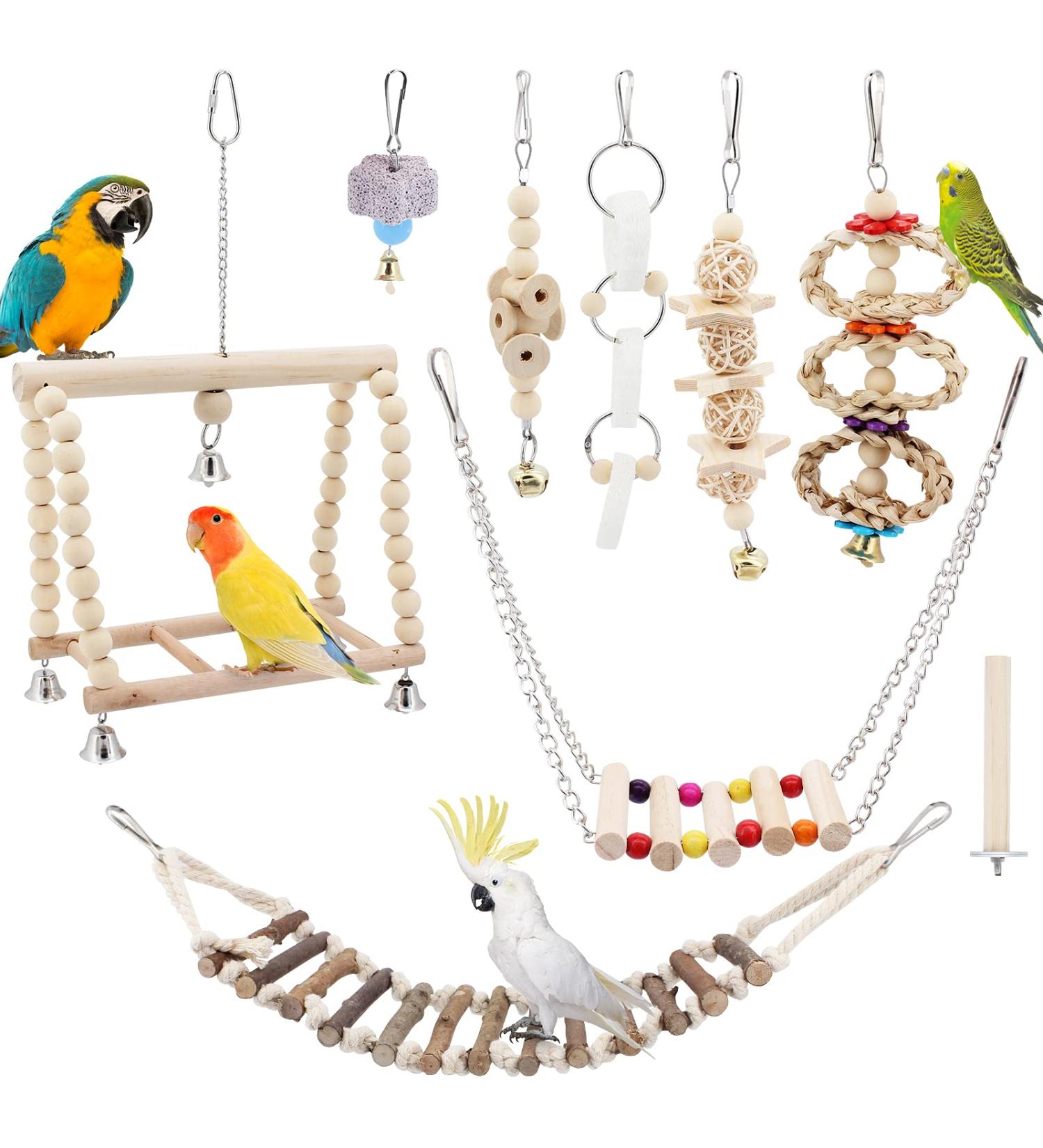 Seahelms 8Pcs Parrot Chewing Toys with Hammock & Bells for Cockatiels, Budgies, & Macaws - Buy Online on SooperMarket.com