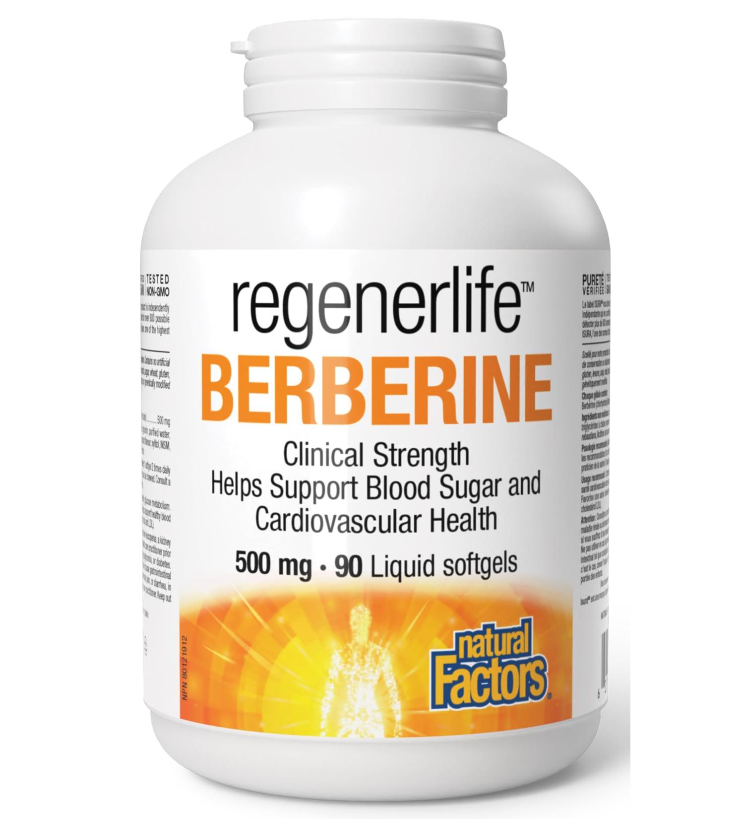 Natural Factors Regenerlife Berberine 500mg 90 liquid softgels Clinical Strength Helps Support Blood Sugar and Cardiovascular Health - Buy Online on SooperMarket.com