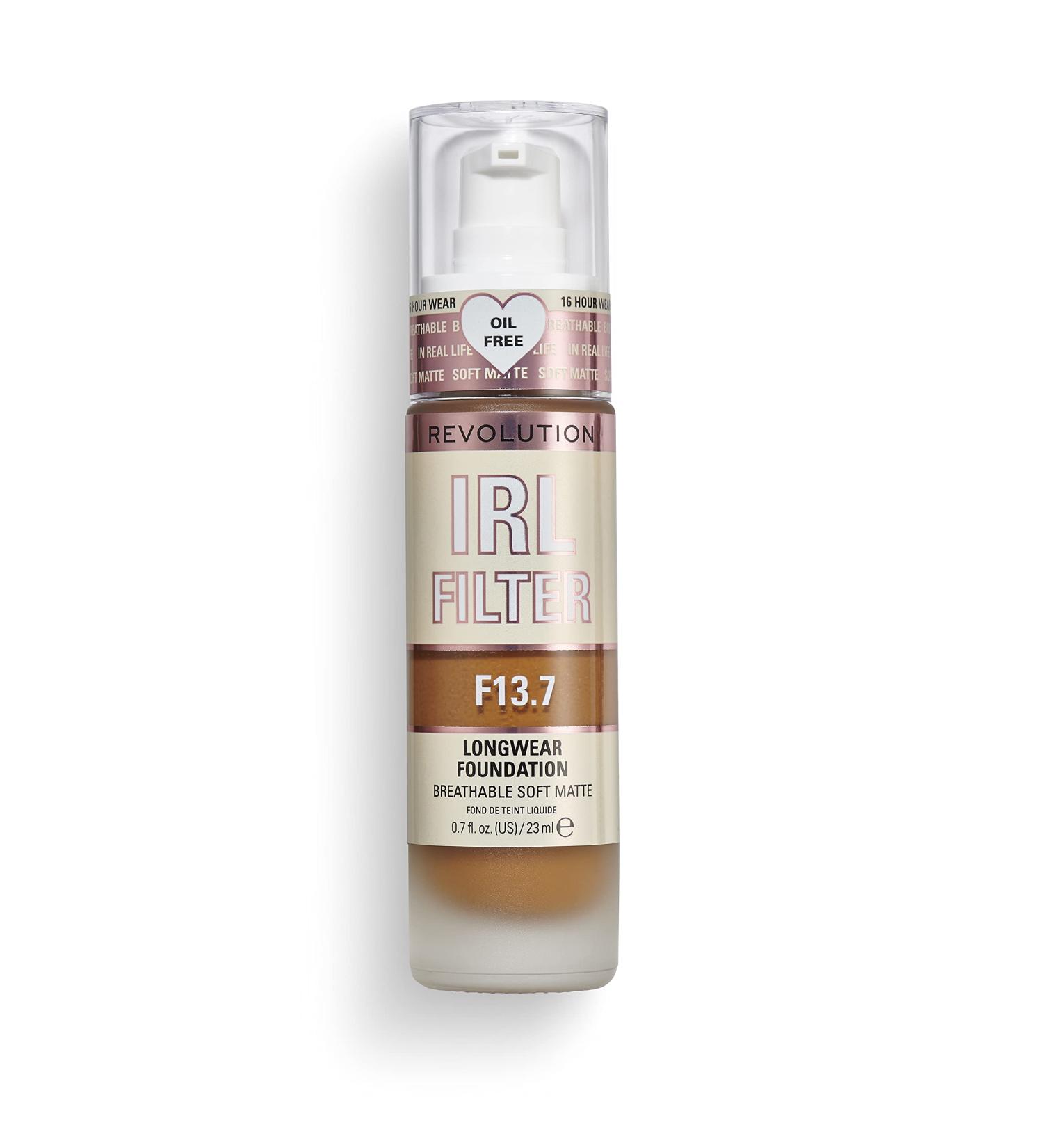 Makeup Revolution IRL Filter Foundation F13.7 - Dark Skin Tones | 16-Hour Wear, Matte Finish, 23ml - Buy Online on SooperMarket.com
