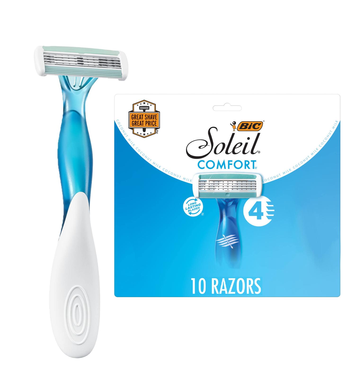 BIC Soleil Comfort Disposable Razors for Women - 10 Piece Set, Aloe Vera & Vitamin E, 4 Blades - Buy Online on SooperMarket.com