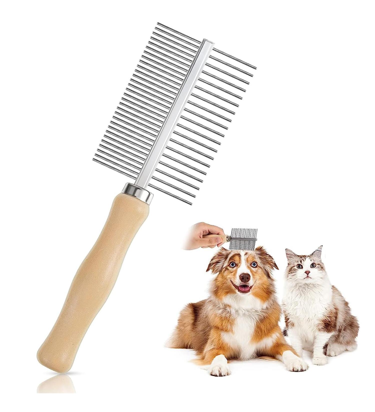 Redreo Dog & Cat Comb - Wooden Double Ridge Brush for Long Hair | Pet Care Comb for Flea Removal - Buy Online on SooperMarket.com