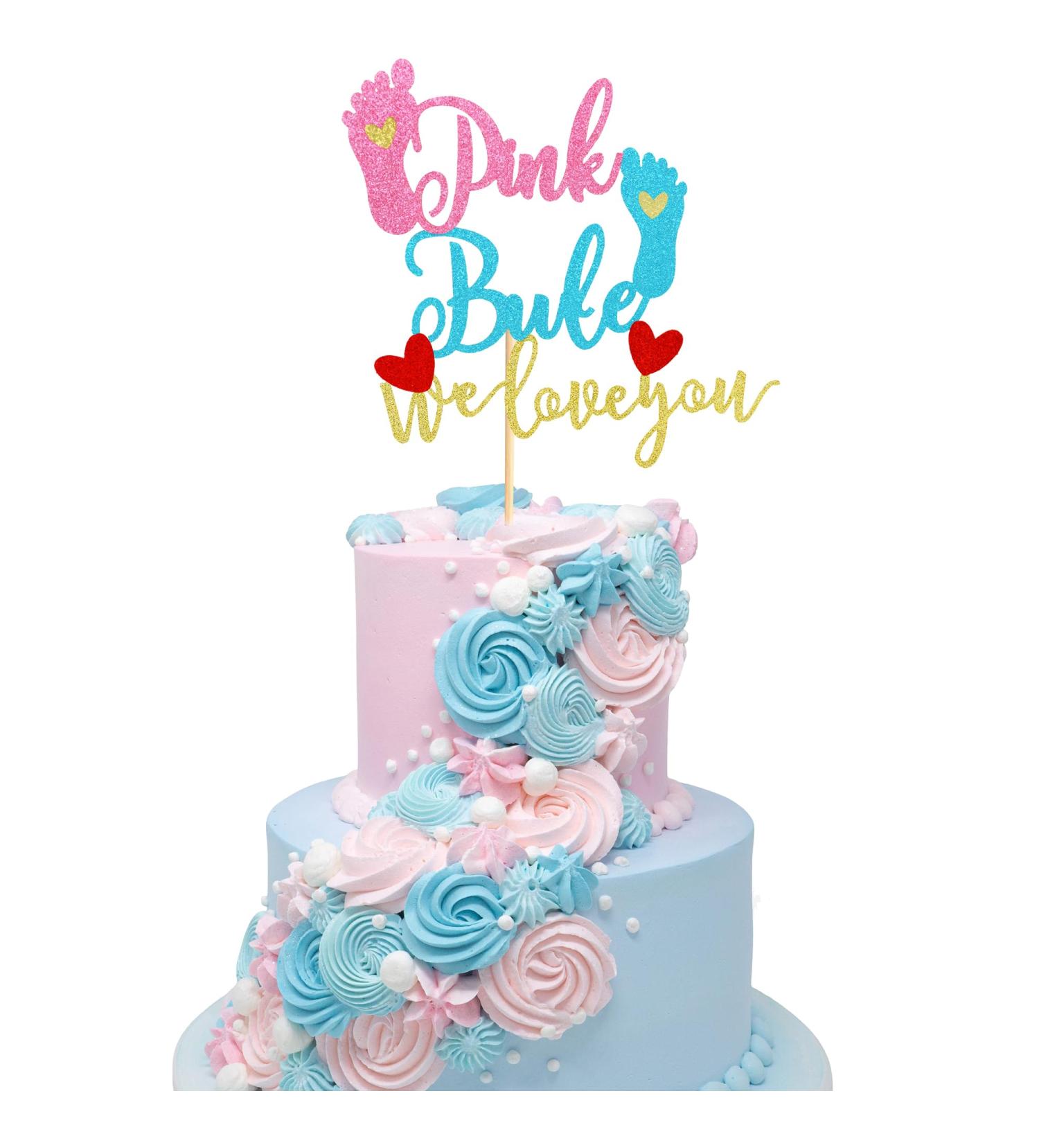 Arthsdite 1Pc Pink or Blue We Love You Cake Topper with Footprint Gender Reveal Cake Decorations for Baby Shower Gender Reveal Theme Kids Boys Girls Birthday Party Decoration Supplies Pink Or Bule Cake Topper - Buy Online on SooperMarket.com