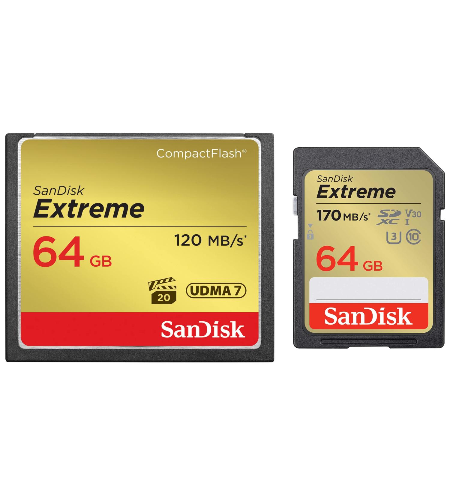 SanDisk 64GB Extreme CompactFlash & SDXC Memory Cards Bundle - High Speed UDMA 7 & UHS-I, 120MB/s, 4K UHD - 2 Pack (64GB x 2) - Buy Online on SooperMarket.com