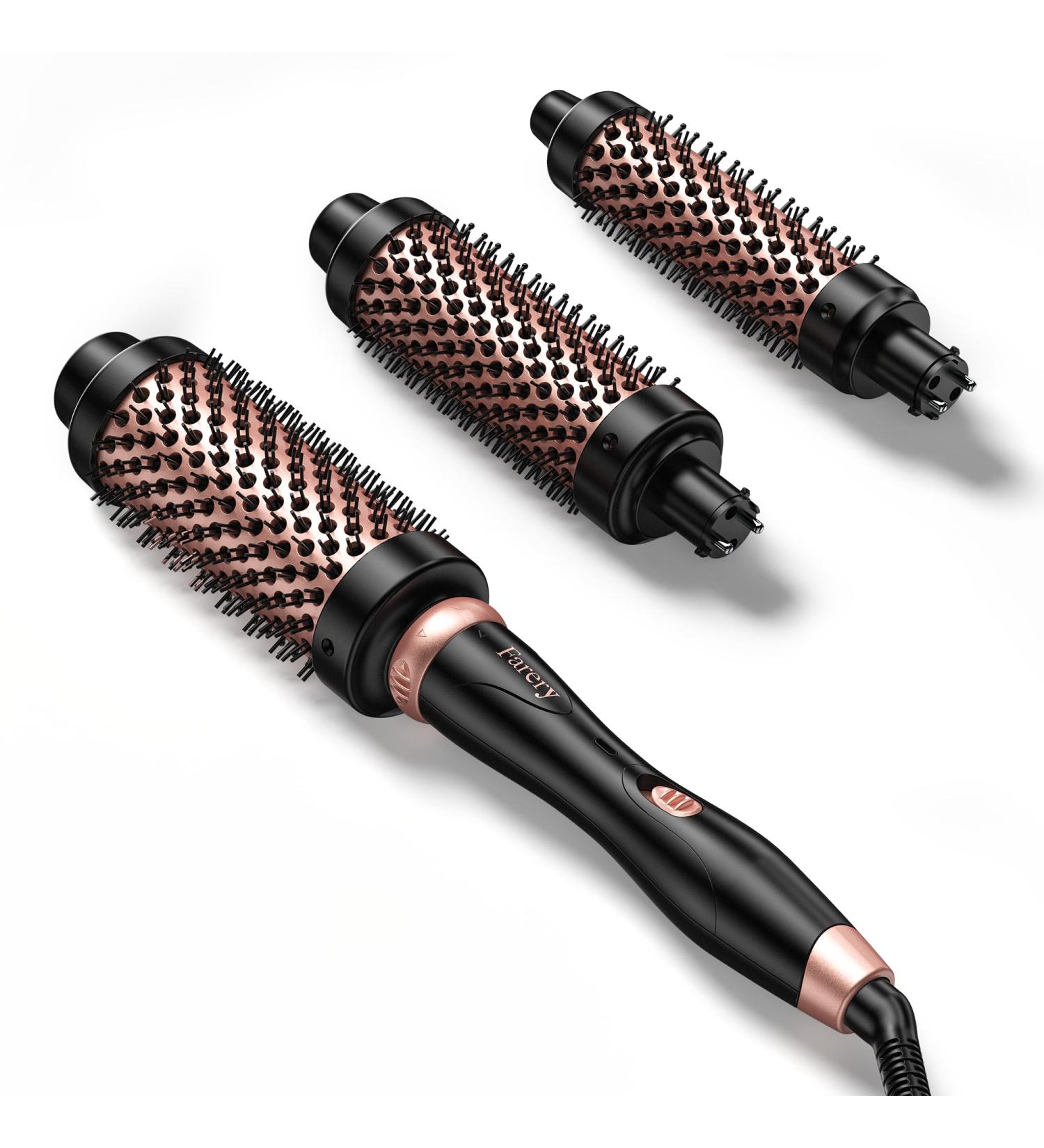 FARERY Thermal Brush Set 3 in 1 Ceramic Curling Wand Thermal Round Brush for Blowout Look Fast Heating Brush 3 Interchangeable Hair Brush Curling Iron for All Hair Dual Voltage - Buy Online on SooperMarket.com