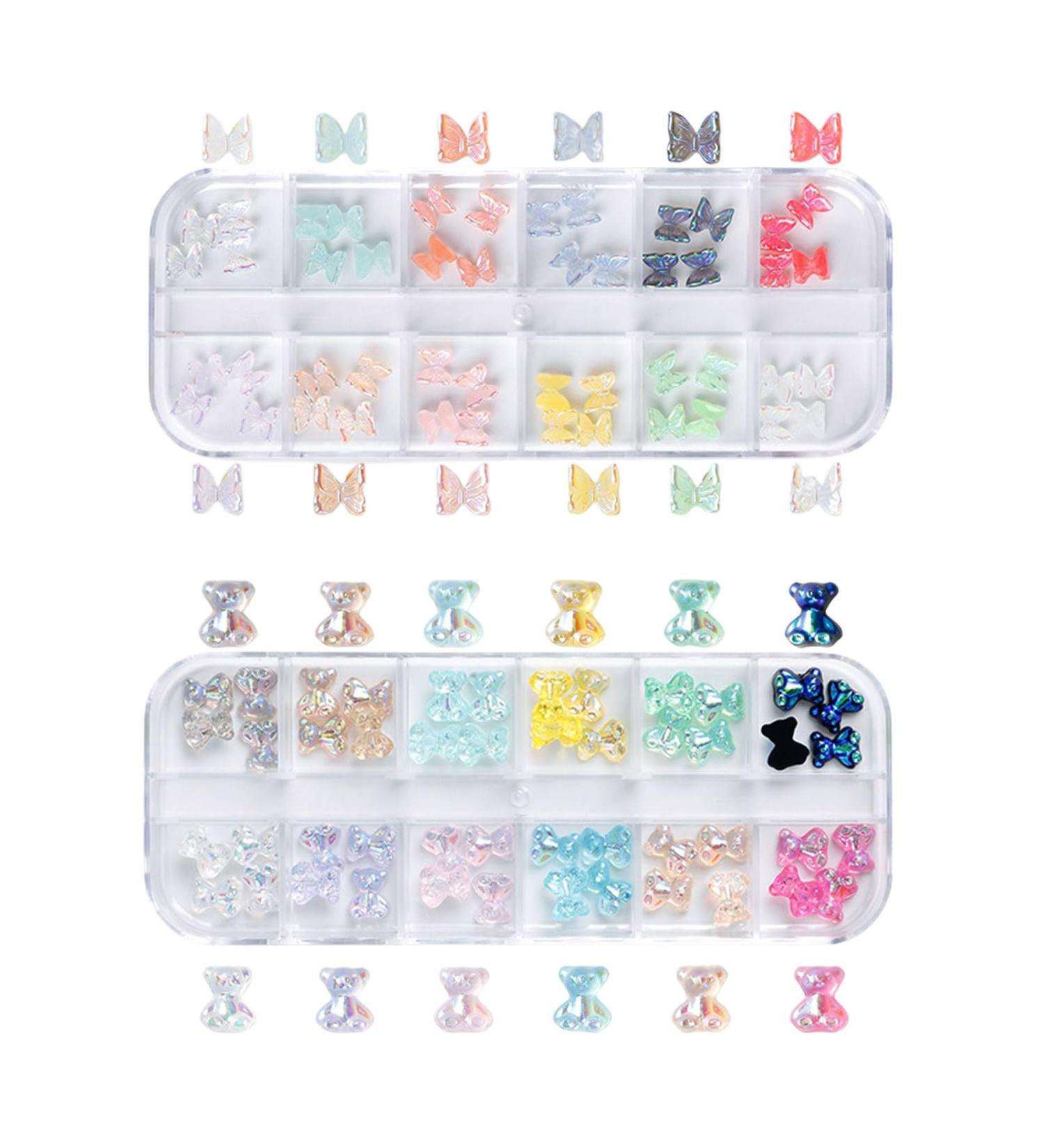 3D Nail Charms 2 Boxes Clear Aurora Butterfly Teddy Bear Nail Art Charms Nail Rhinestones and Gems for Nail Art Decoration DIY Crafts (D) - Buy Online on SooperMarket.com