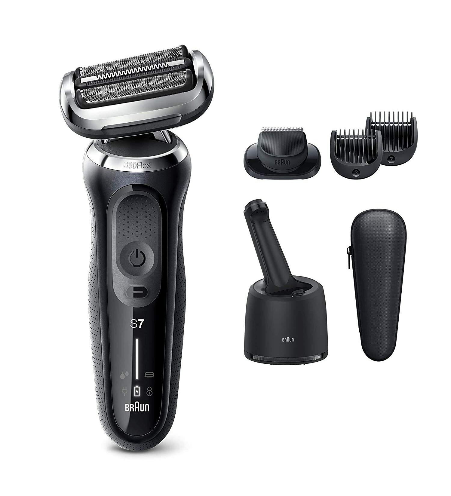 Braun Series 7 7075cc Electric Razor for Men - Waterproof Foil Shaver, Wet & Dry Shave with Beard Trimmer, Rechargeable - Includes Clean & Charge SmartCare Center and Leather Travel Case - Black - Buy Online on SooperMarket.com