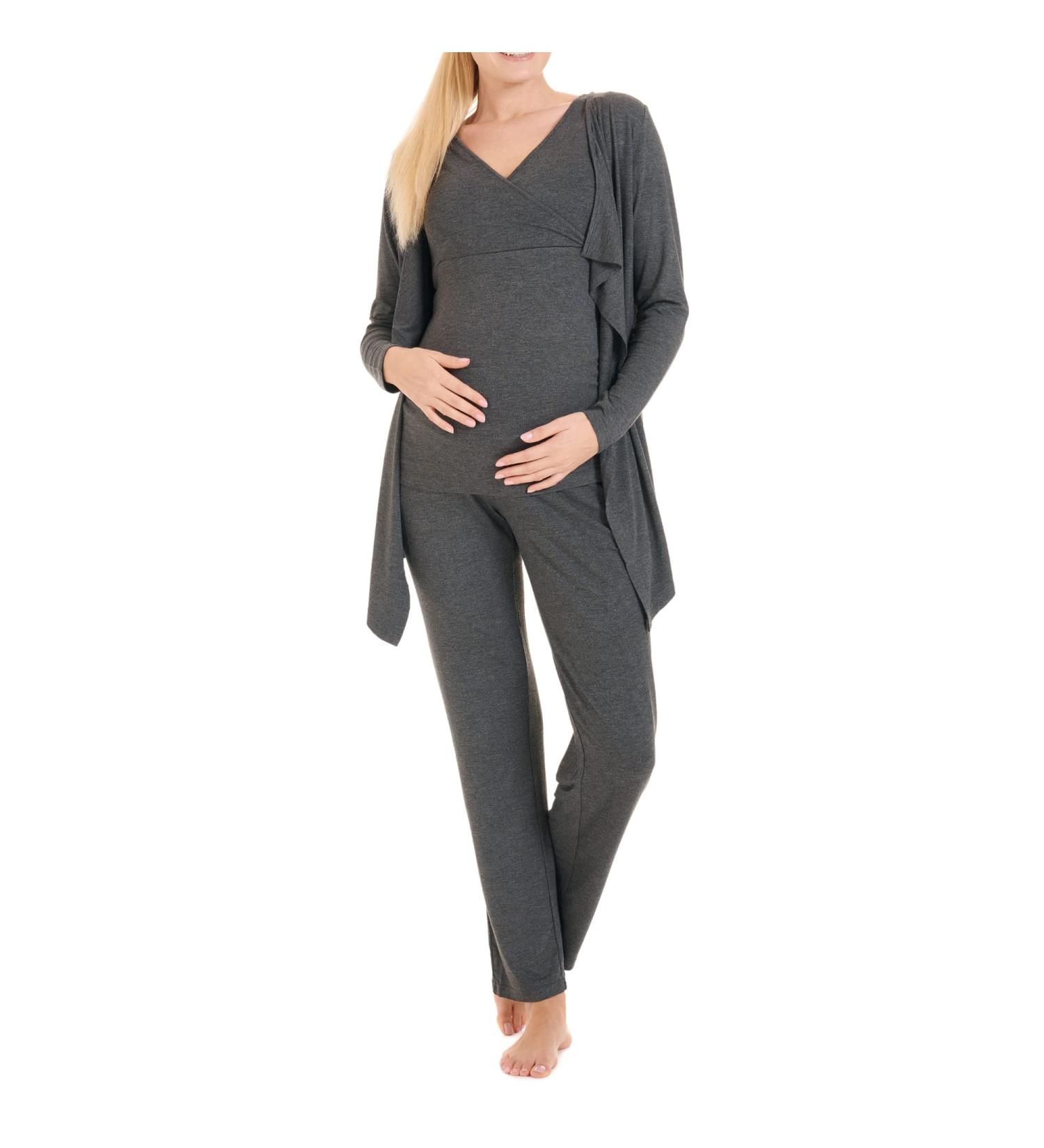 Herzmutter Maternity Homewear Set - Three Piece Nursing Pyjamas - Pregnancy Wellness Set - Dark Gray - 8100 M - Buy Online on SooperMarket.com