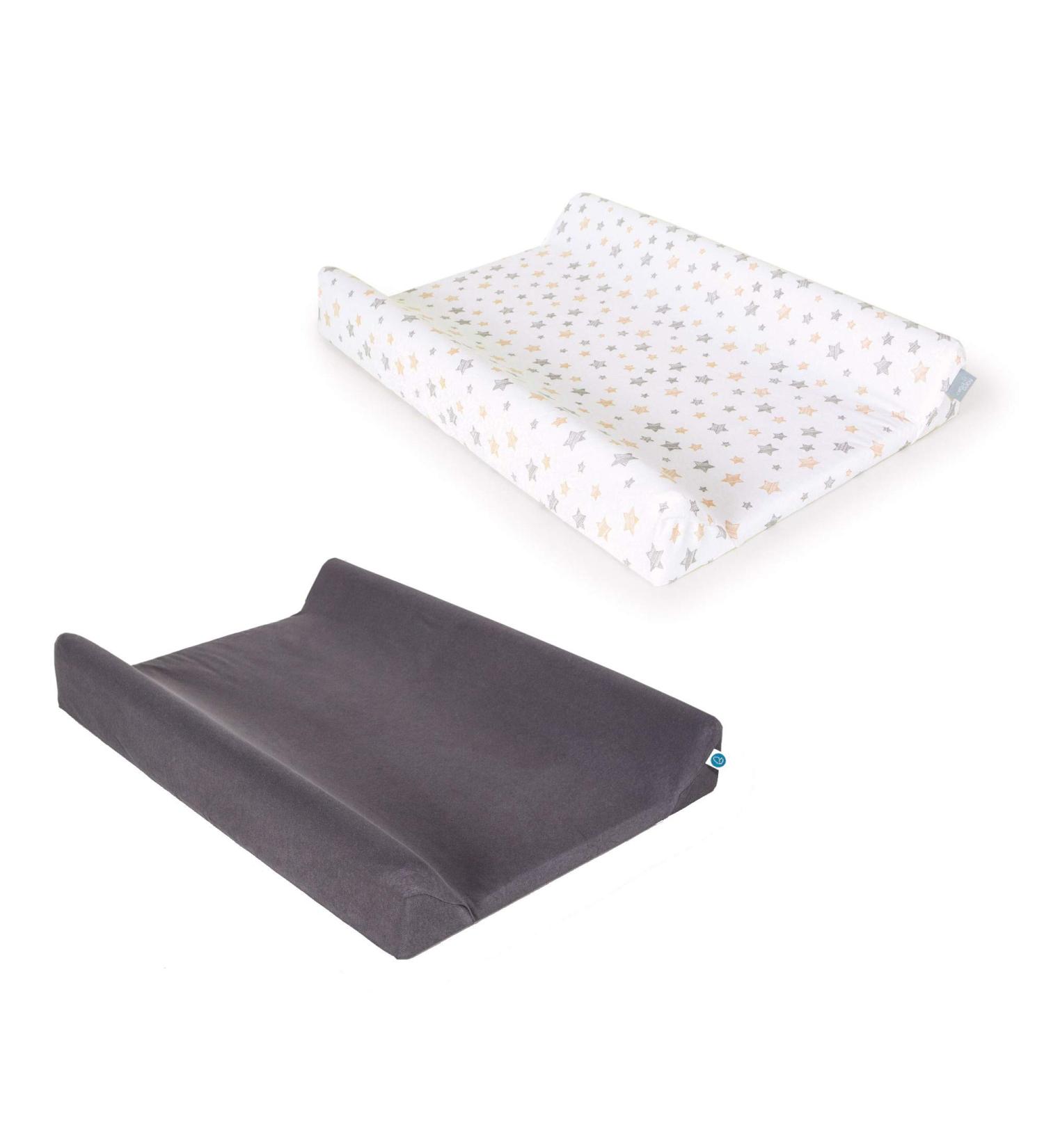 Ceba Baby Changing Pad Covers Set - 2 Wrap Edition Extra Thick Cotton Dark Gray Star Design Fits 50x70/50x80 cm Diaper Pad - Buy Online on SooperMarket.com