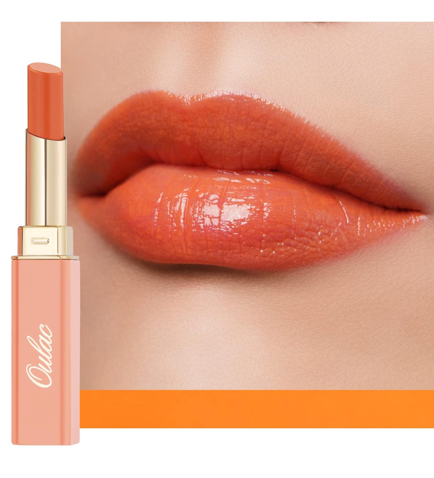 Oulac Moisturising Orange Lipstick - Hydrating Lipstick & Lip Balm for Dry Lips | Juicy Glossy Finish, Vegan & Cruelty-Free (08) - Buy Online on SooperMarket.com