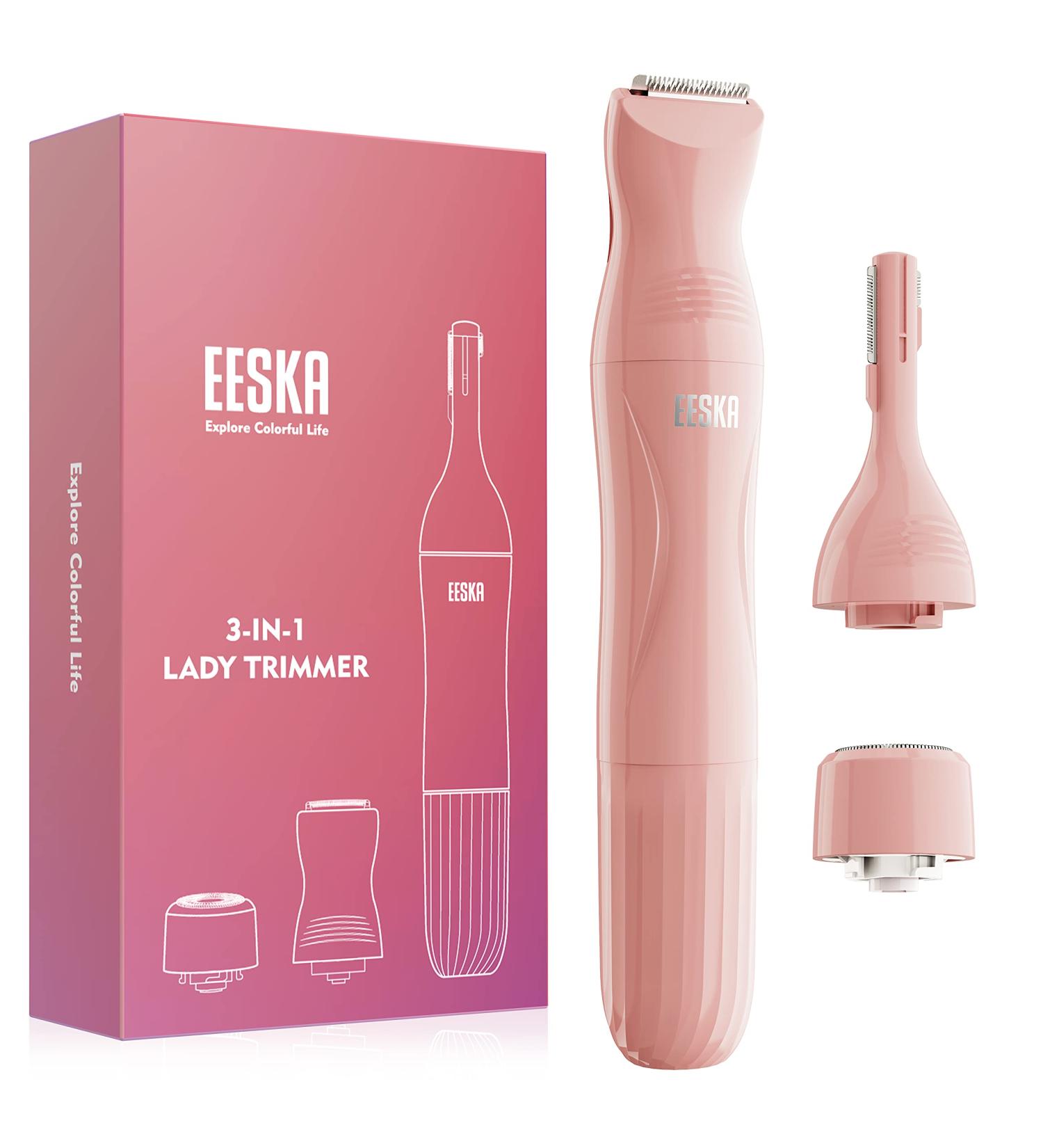 EESKA 3 in 1 Bikini Trimmer for Women - Cordless Electric Lady Razor for Legs, Arms, and Bikini - IPX7 Waterproof - Wet & Dry Use - Painless Hair Removal - Pink - Buy Online on SooperMarket.com