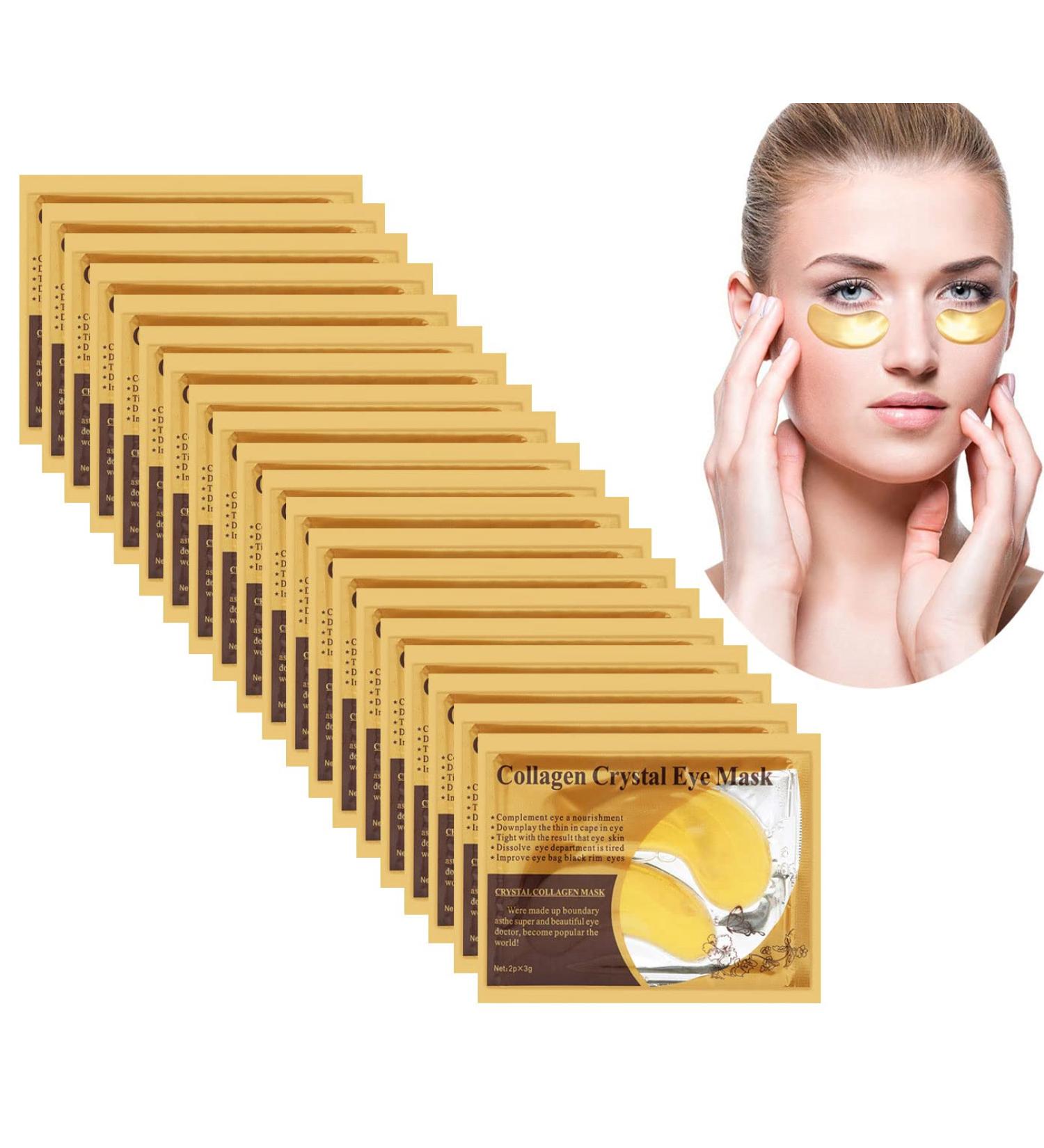 20 Pairs Crystal Collagen 24k Gold Eye Gel Pads - Anti-Aging, Dark Circles, Puffy Eyes, Hydrating & Soothing - Buy Online on SooperMarket.com