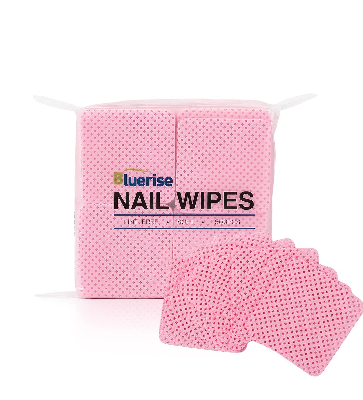 BLUERISE Pink Nail Wipes 500pcs - Lint Free, Absorbent, Eyelash Extension Glue Cleaning Pads - Buy Online on SooperMarket.com