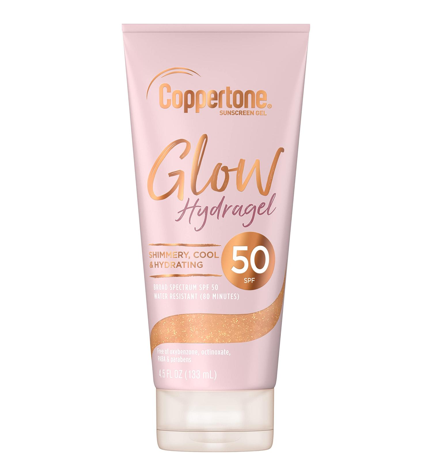 Coppertone Glow Hydragel SPF 50 Sunscreen Lotion - Shimmer, Water-Resistant, Broad Spectrum UVAUVB Protection, Non-Greasy, 4.5 Fl Oz - Buy Online on SooperMarket.com