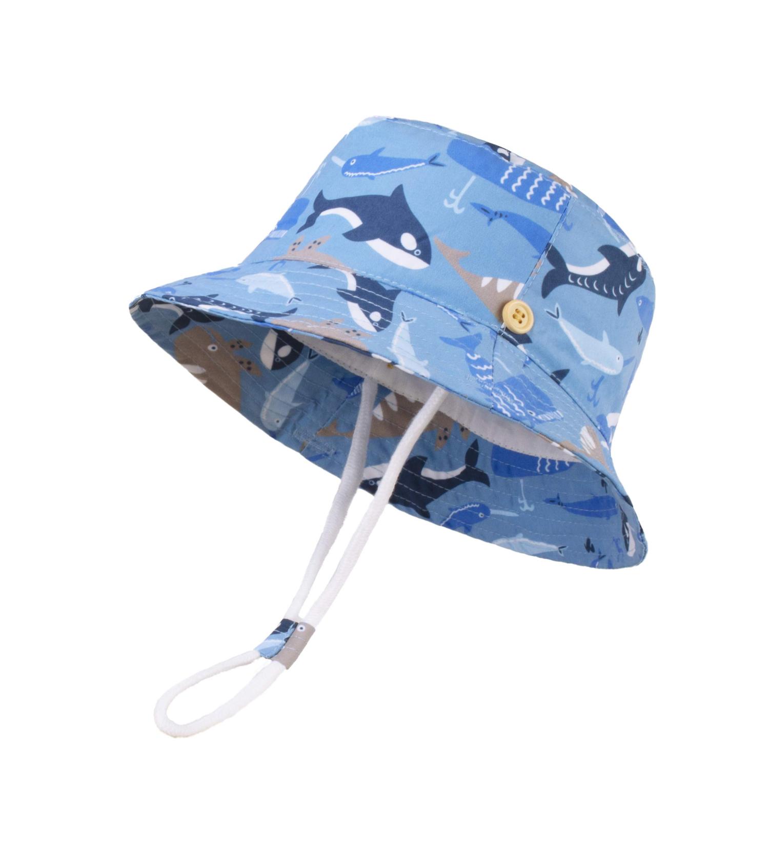 LANGZHEN Beach Sun Protection Hat for Baby Girls - Adjustable Wide Brim Toddler Kids Play Hat with Chin Strap - Fish School Design - 2-4 Years - Buy Online on SooperMarket.com