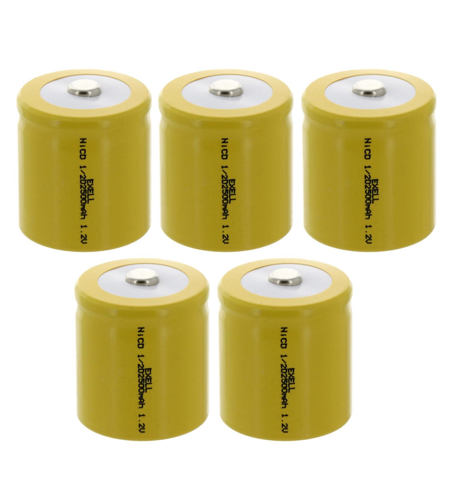 5x 1/2D Size 1.2V 2500mAh NiCD Button Top Rechargeable Batteries for electric tools toys toothbrushes