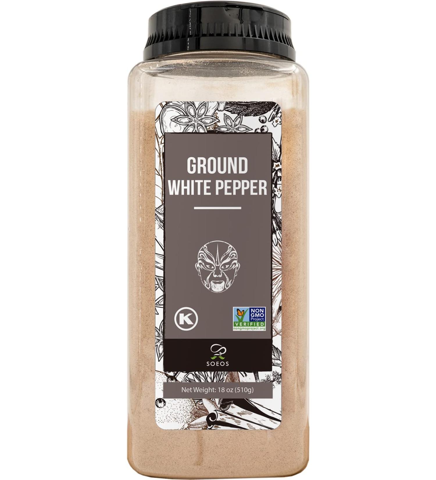 Soeos Fine Ground White Pepper 18oz - Non-GMO, Kosher Verified, Freshly Packed | Fine Grain White Pepper Powder - 1.13lb - Buy Online on SooperMarket.com