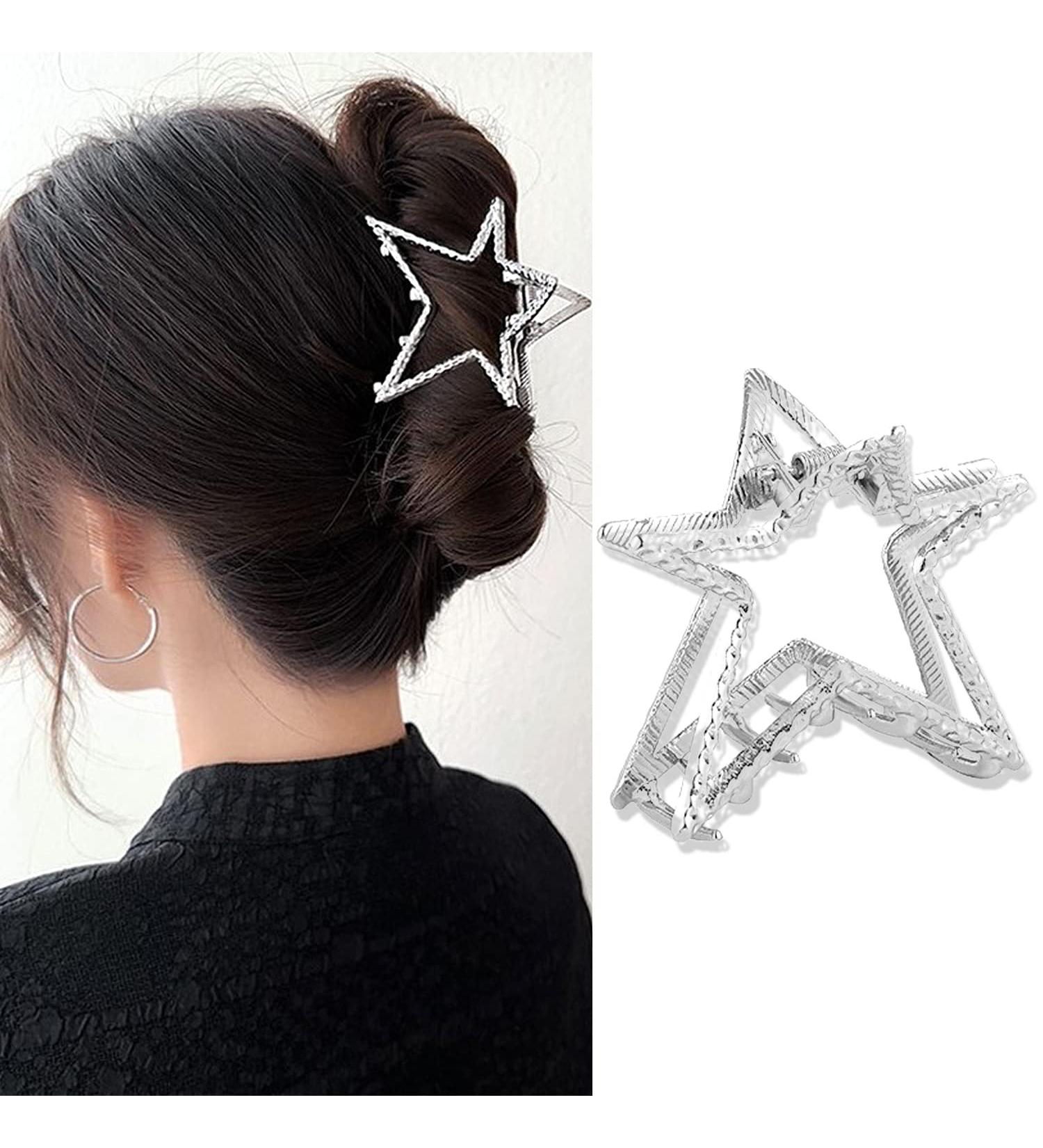 Silver Star Metal Hair Claw Clip - Stylish Hair Barrette for Women and Girls - Buy Online on SooperMarket.com