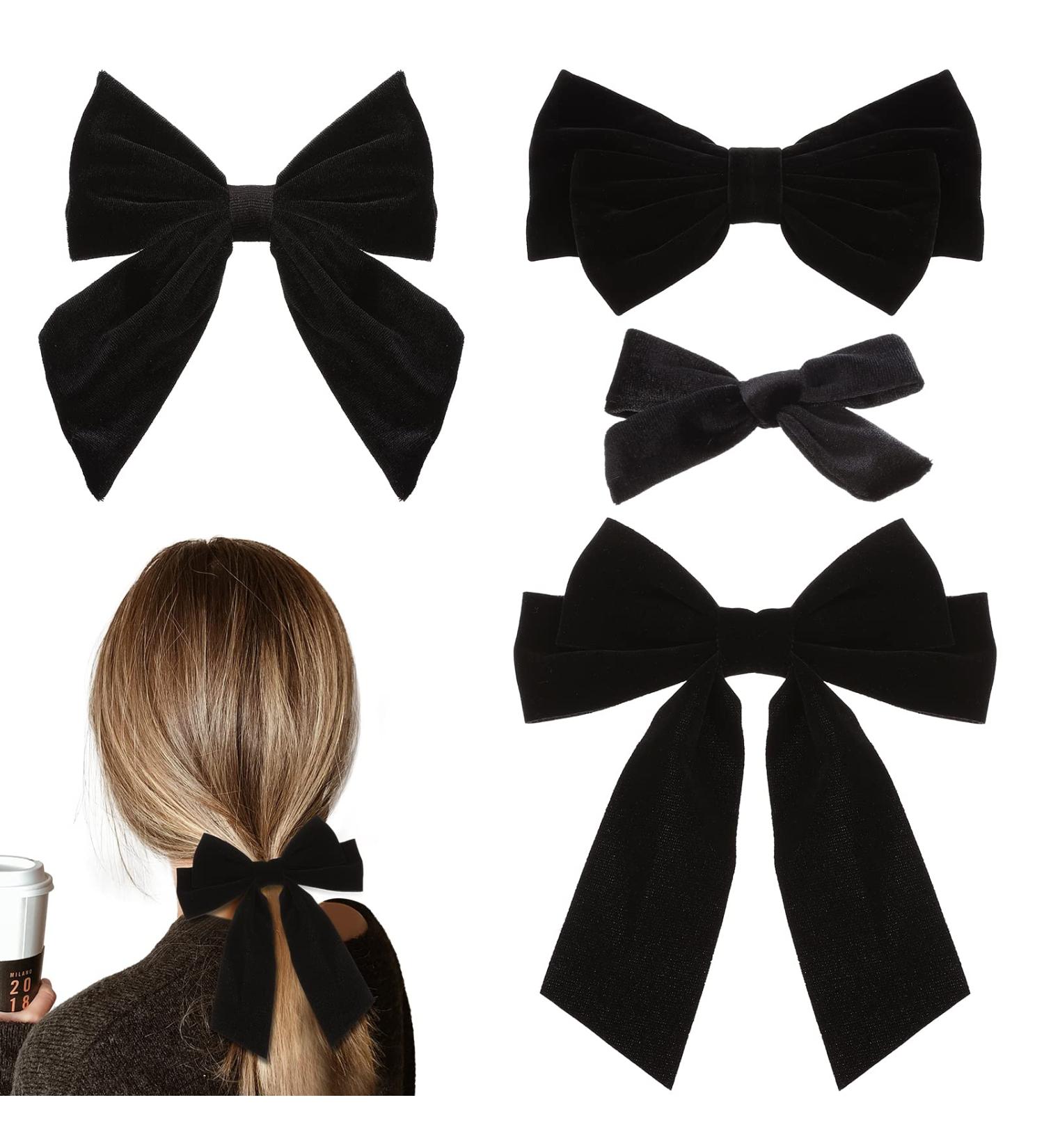 Black Velvet Hair Bow Clips - Set of 4 Large Bow Hair Accessories for Women - Buy Online on SooperMarket.com