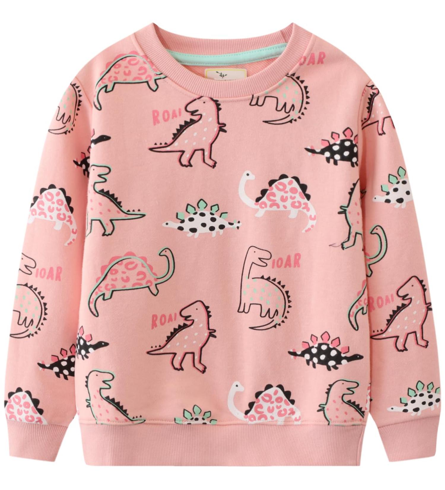Girls Dinosaur Sweatshirt | Kids Cotton Top | Long Sleeve Pullover | Toddler Clothes | Age 1-12 Years - Buy Online on SooperMarket.com