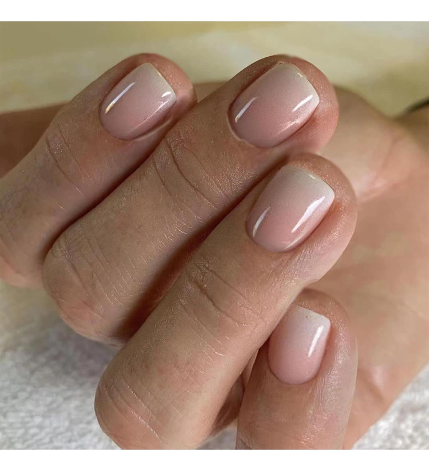 24pcs Short False Nails Nude Stick on Nails Gradient Press on Nails Removable Glue-on Nails Fake Nails Women Girls Nail Art Accessories - Buy Online on SooperMarket.com