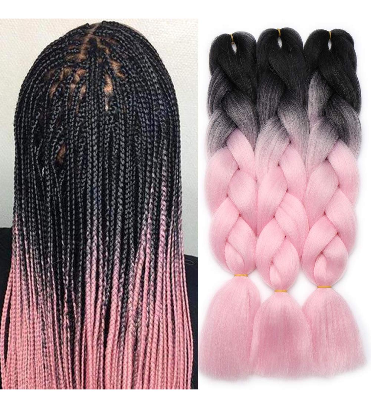 Tess Braids Extensions Ombre 60 cm - 3 Pack Jumbo Kanecalon Hair for Box Braids | Black/Light Pink Ombre 100g Bundle - Buy Online on SooperMarket.com