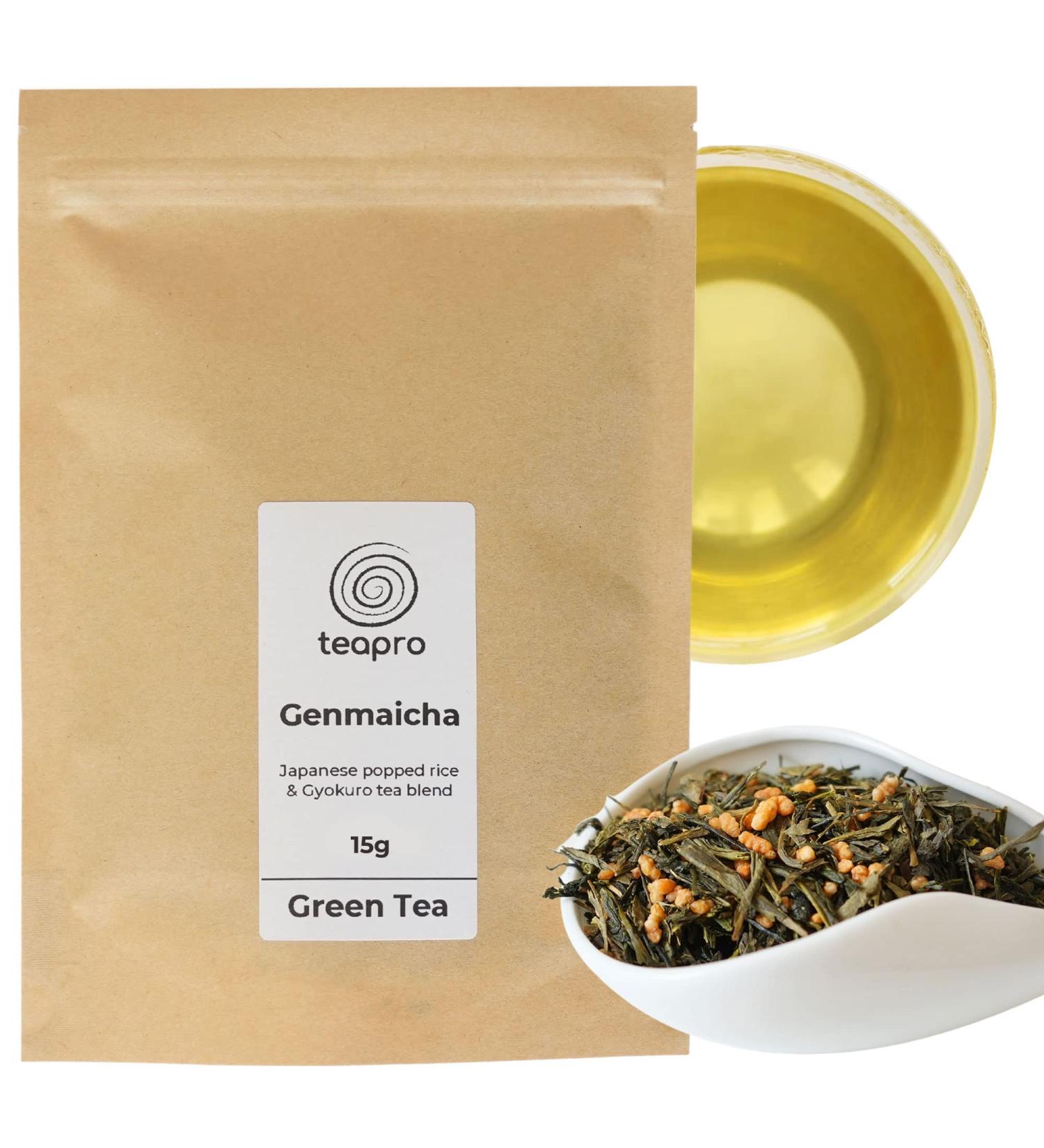 Teapro Japanese Genmaicha Green Tea | Gyokuro with Popped Rice Loose Leaf Tea Blend | Gen Mai Cha Green Tea (15g) - Buy Online on SooperMarket.com