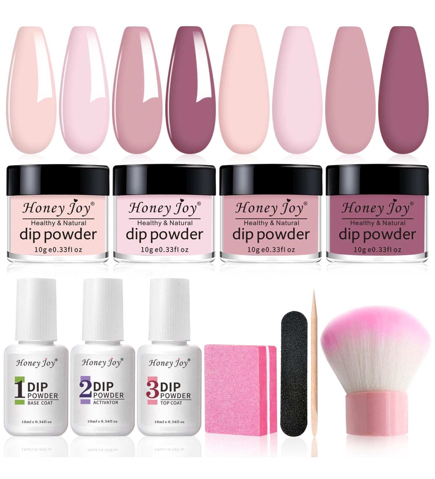 Dip Powder Nail Kit Starter Set - Honey Joy 4 Colors Light Pink Nude Skin Tone Dipping Powder Liquid with Base Top Coat Activator for Salon-Quality Manicures - No LED Lamp Needed - Buy Online on SooperMarket.com