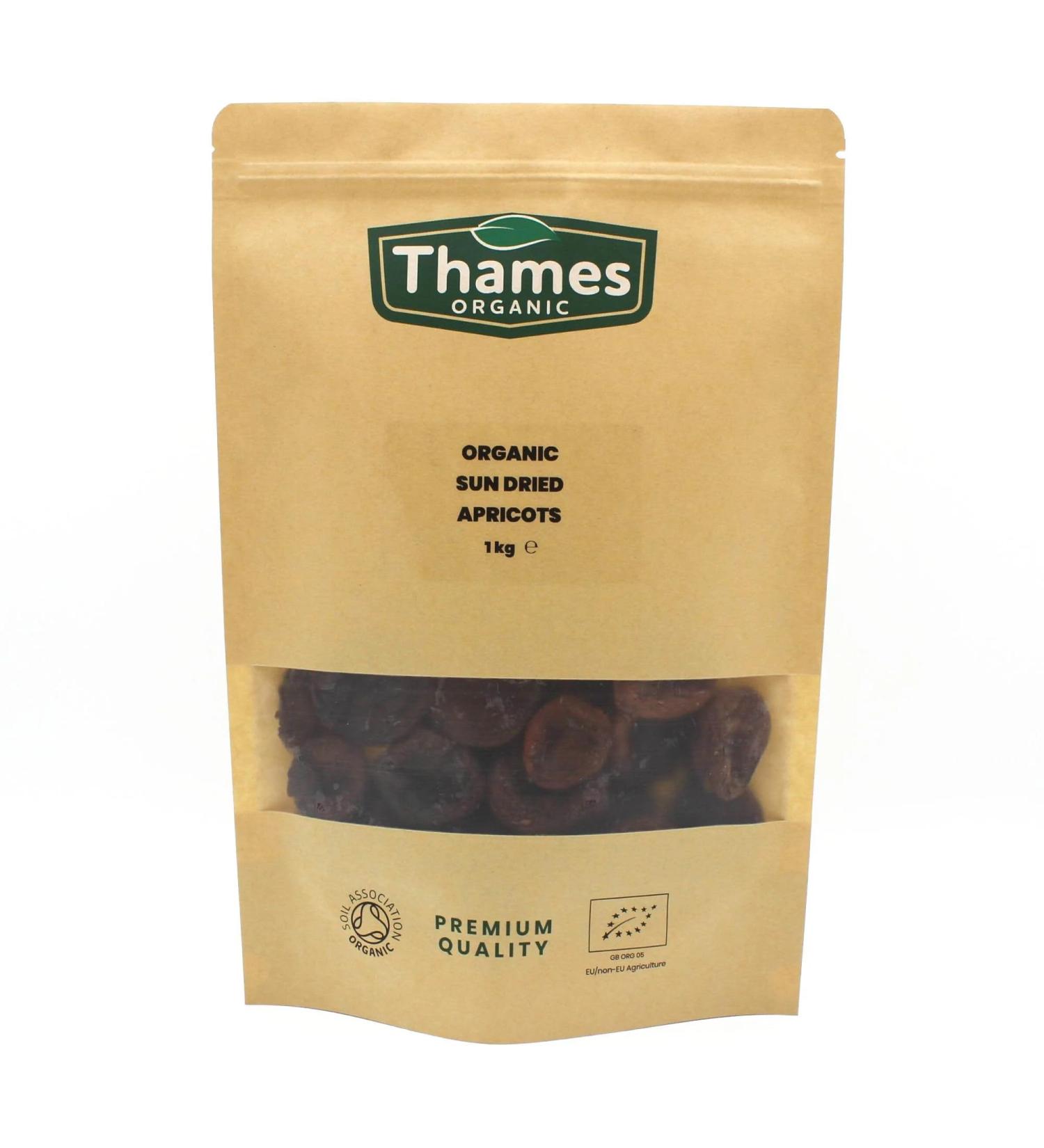 Sun Dried Apricots - Certified by Soil Association - Delicious Nutritious Convenient - All Natural No Added Sugar Non-GMO Unsulphured - Digestive - Thames Organic 1kg - Buy Online on SooperMarket.com