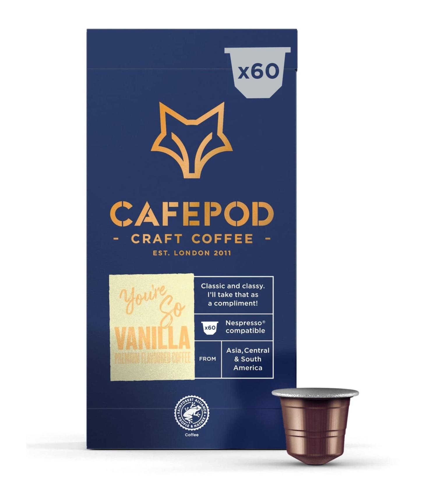 CafePod Vanilla Flavoured Coffee Pods - 60 Nespresso Compatible Aluminium Capsules - Buy Online on SooperMarket.com