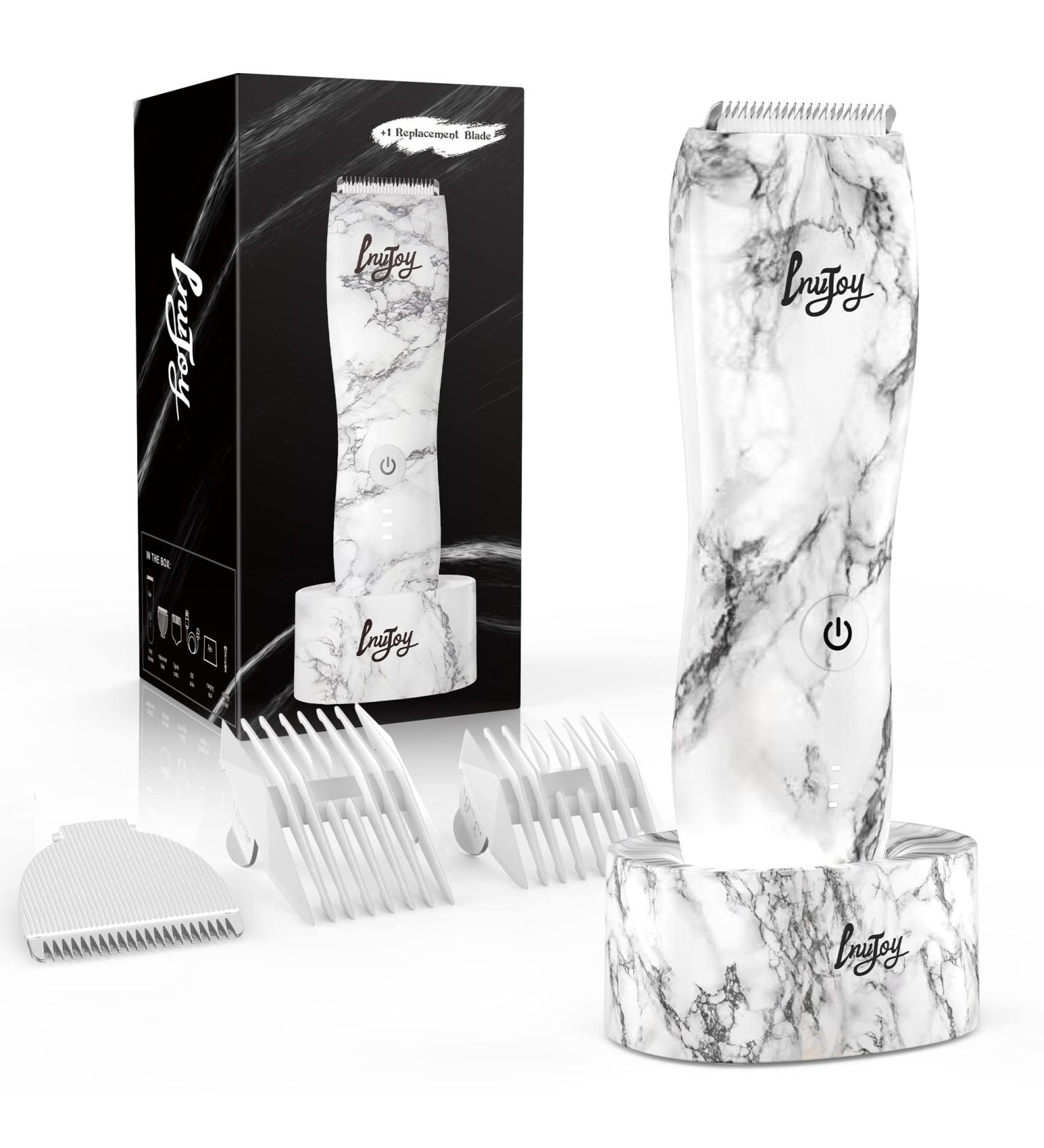 INVJOY Waterproof Body Hair Trimmer for Men - Electric Pubic Hair Shaver & Groomer with Replacement Blade - Marble Pattern White - Buy Online on SooperMarket.com