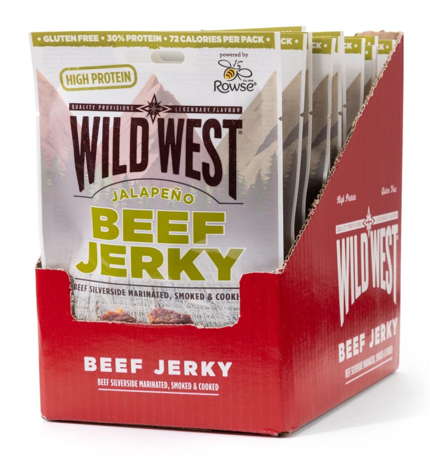 Wild West Beef Jerky - Pack of 12 Jalapeno 60g High Protein Snacks | Premium Dried Meat for International Shipping - Buy Online on SooperMarket.com