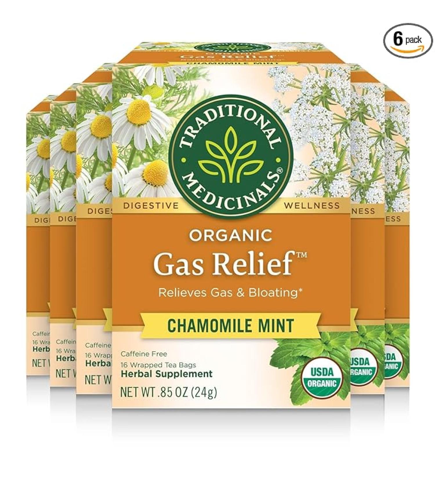 Traditional Medicinals Tea Organic Gas Relief  Relieves Gas & Bloating Chamomile Mint 16 Count (Pack of 6) - Buy Online on SooperMarket.com
