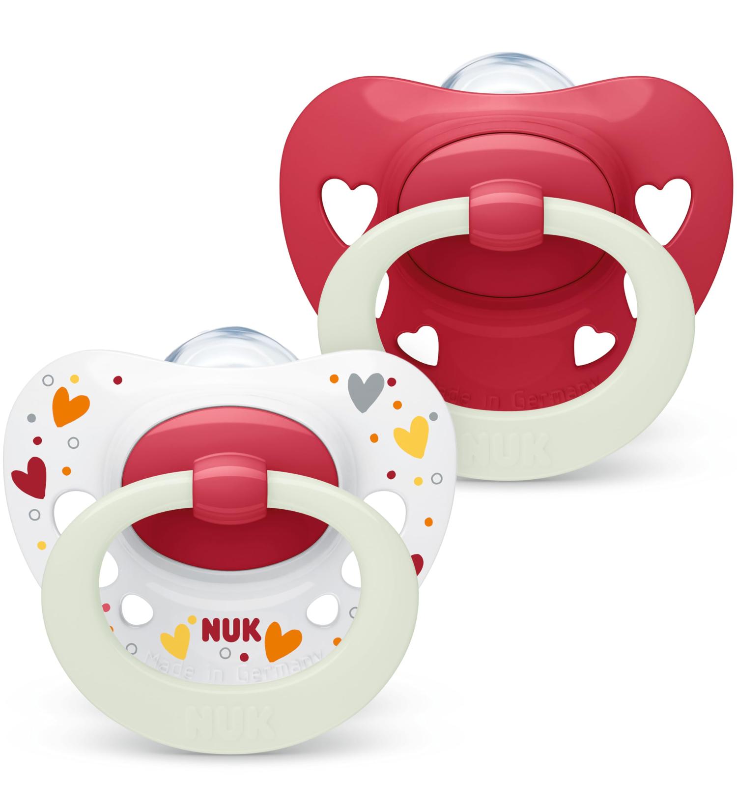 Nuk Signature Pacifier with Light Effect | BPA-Free Silicone | 18-36 Months | Red Heart | 2-Pack - Perfect for Toddlers - Buy Online on SooperMarket.com