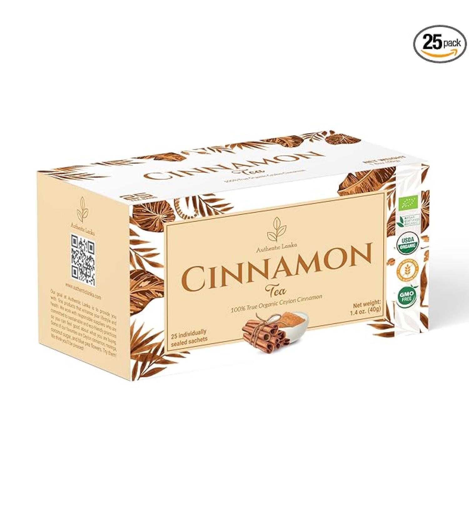 Authentic Lanka 100% True Ceylon Cinnamon Tea 25 Sachets Box - Caffeine Free  Organic Sweet Cinnamon Herbal Tea  Vegan USDA Organic Non GMO Sri Lanka (Ceylon) Origin - Buy Online on SooperMarket.com