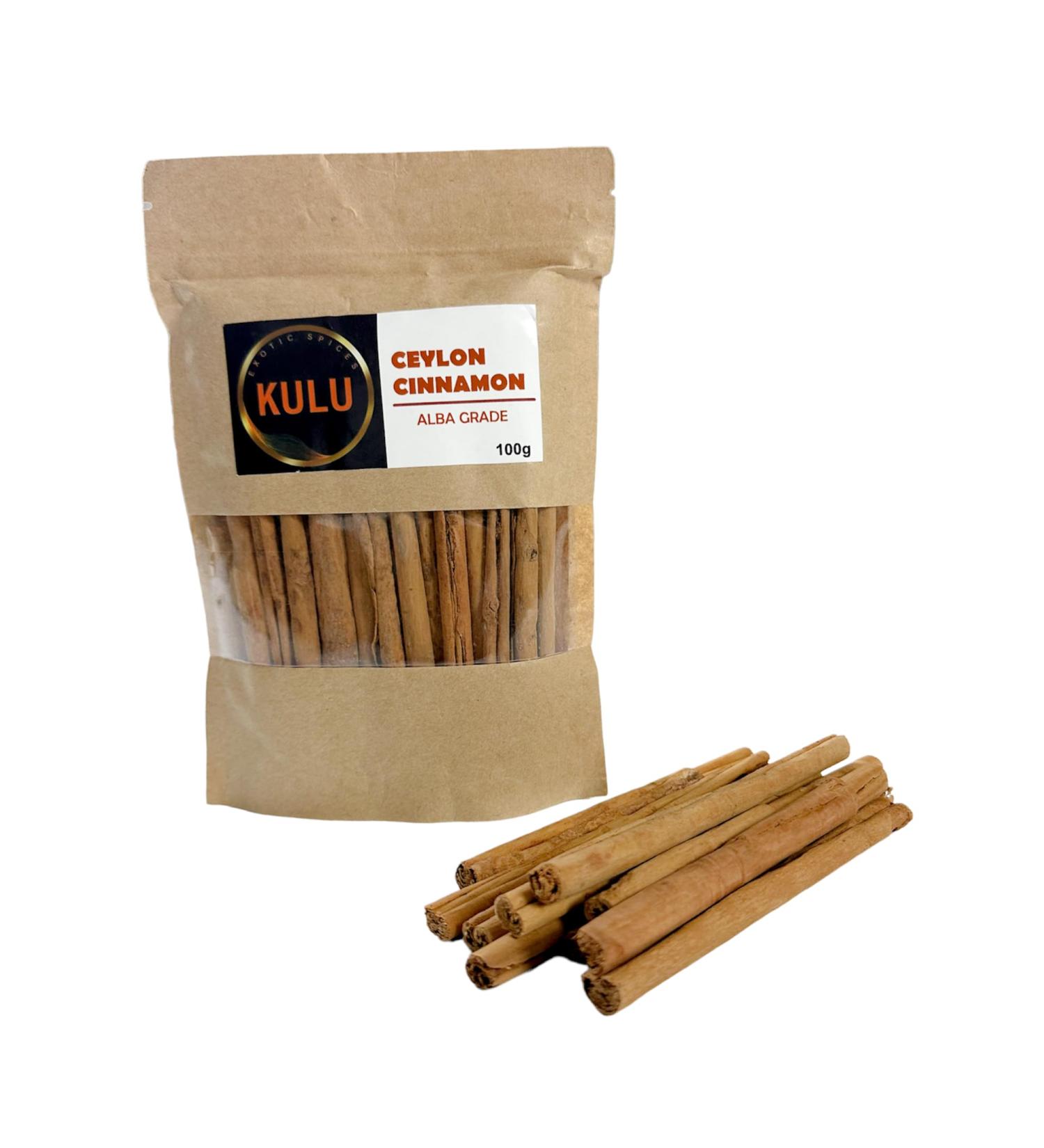 KULU Pure Ceylon Cinnamon Quills(Sticks) Alba Grade 100g Resealable Pouch - Buy Online on SooperMarket.com