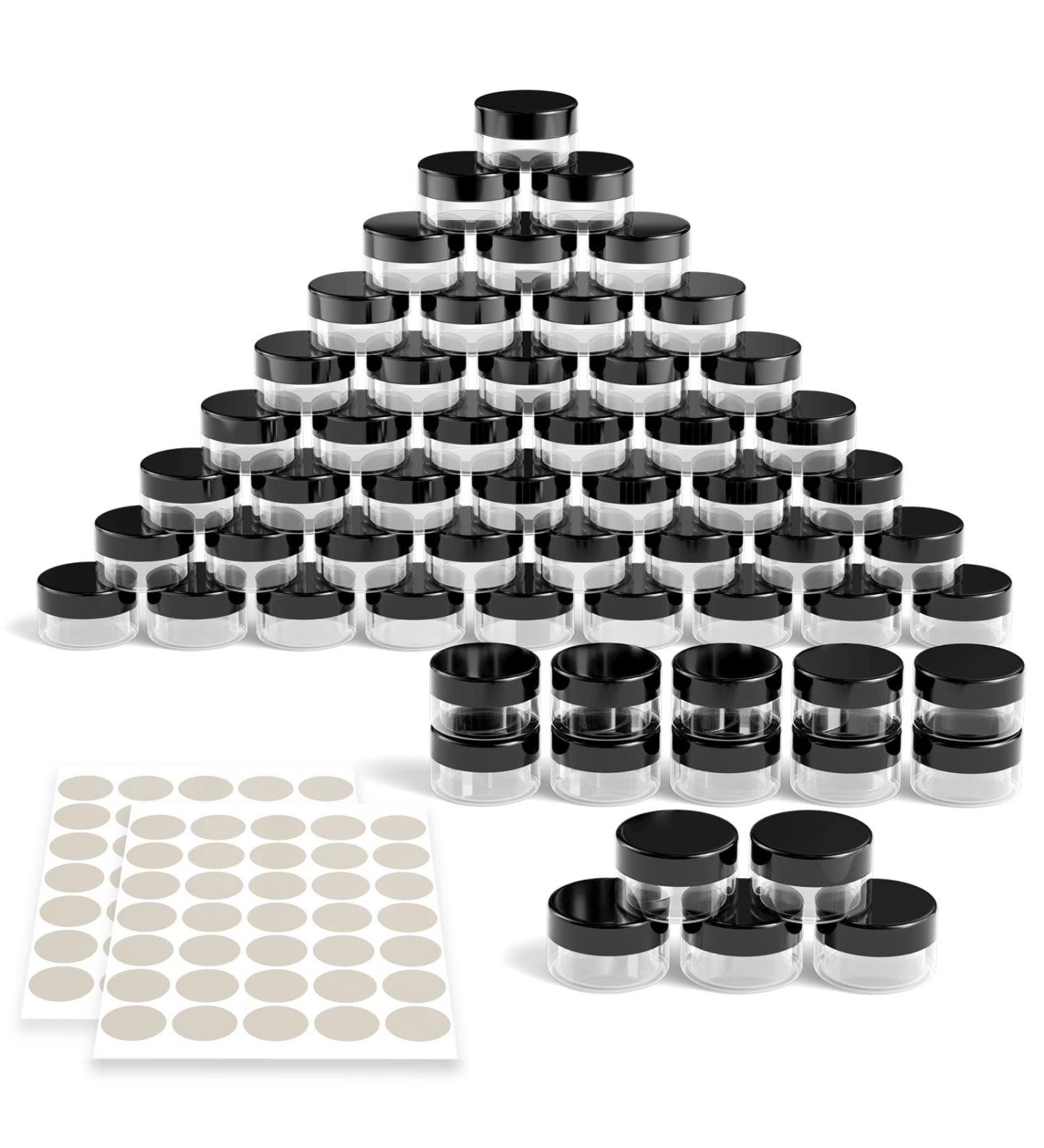 Newan 60 Pieces Transparent Jars with Screw Caps - Ideal for Makeup Creams Lotions - 10G 10ml Empty Can with Stickers - Black Mini Crowds - Buy Online on SooperMarket.com