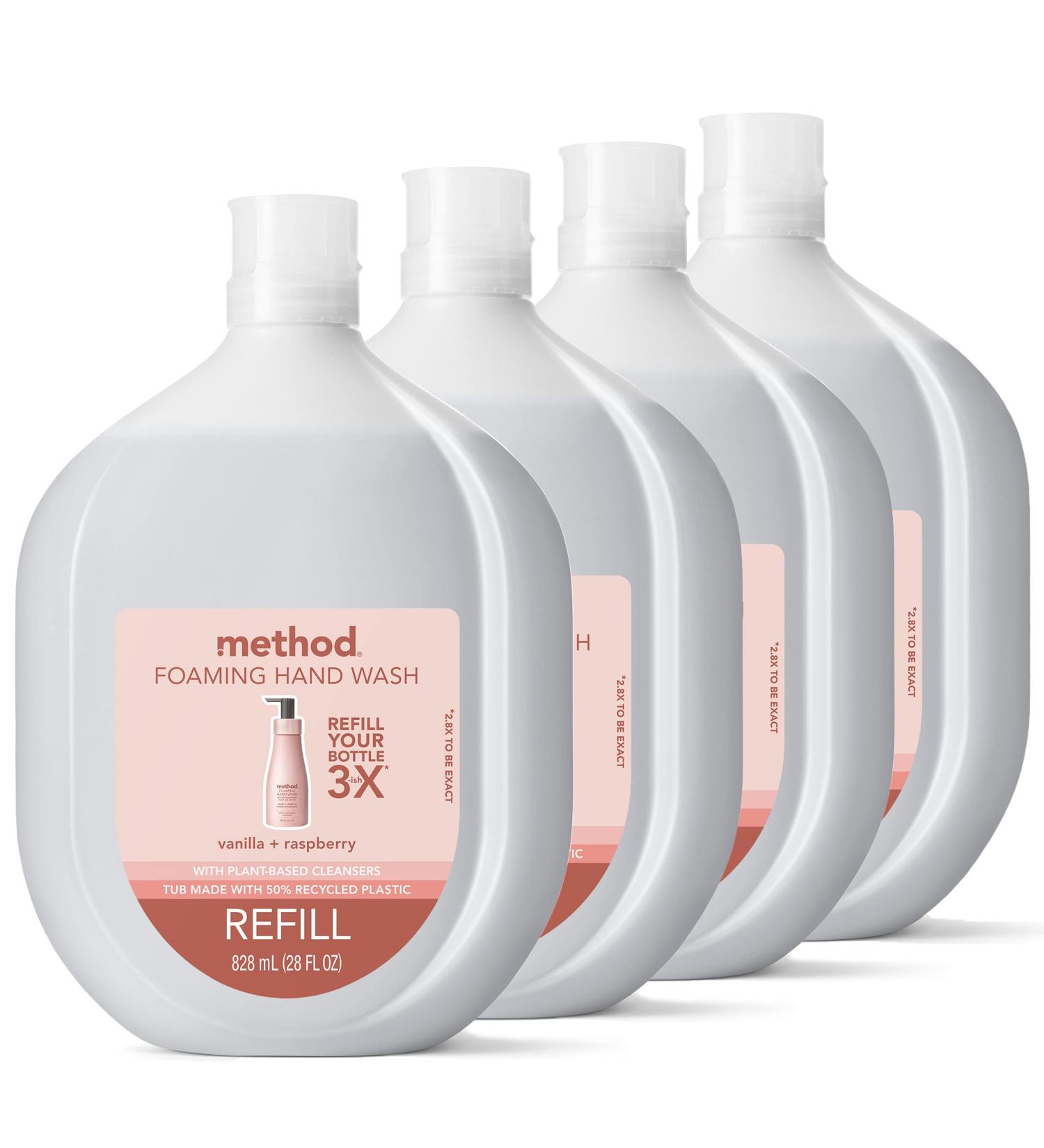Method Premium Foaming Hand Wash Refill - Vanilla + Raspberry - 28 fl oz (Pack of 4) | Biodegradable Formula | Recyclable Bottles - Buy Online on SooperMarket.com