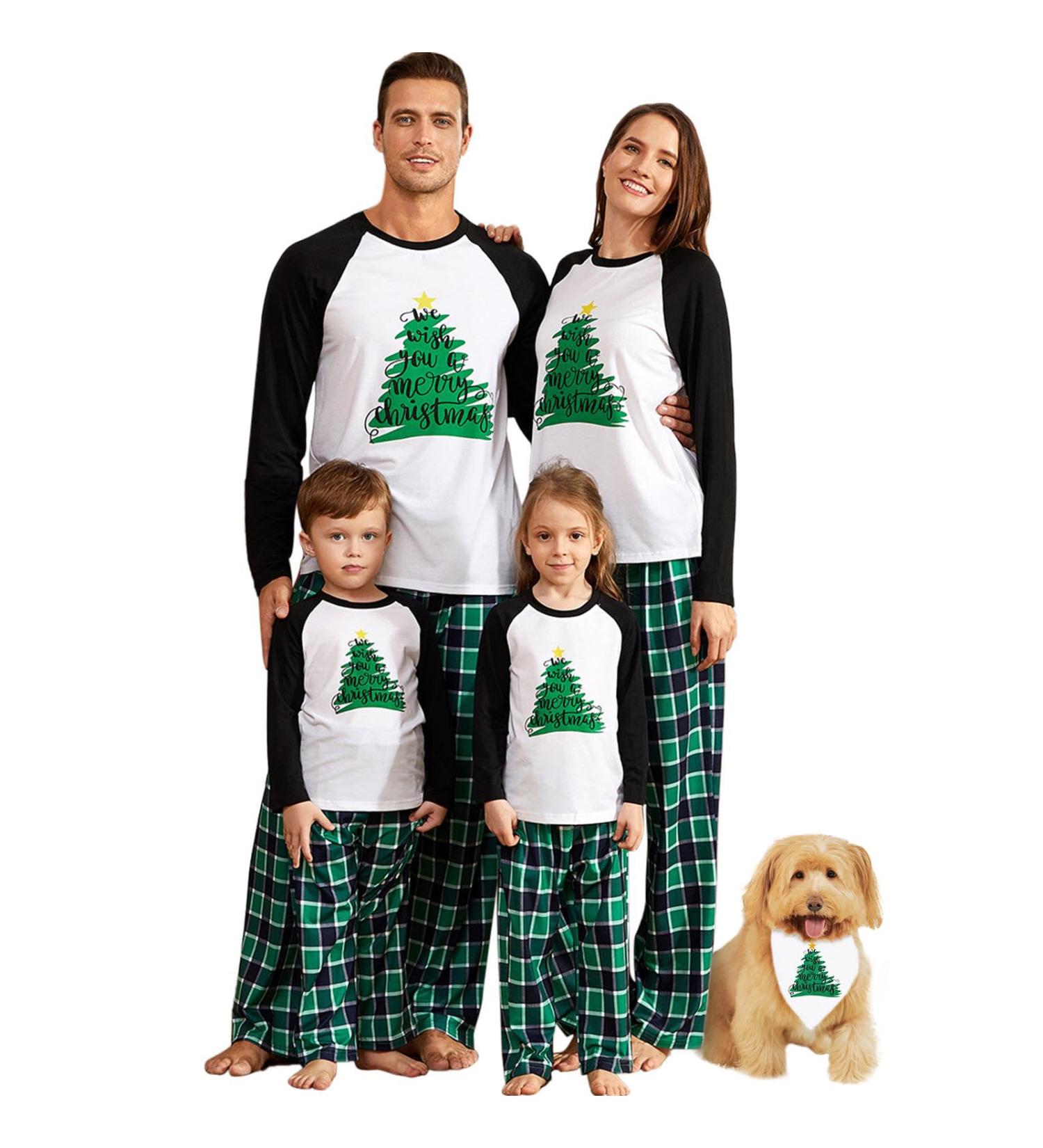 IFFEI Christmas Matching Family Pajamas Set - Xmas Letter Print Tops and Plaid Pants Sleepwear for Women Men Kids Baby Pet - Green/Tree - Buy Online on SooperMarket.com