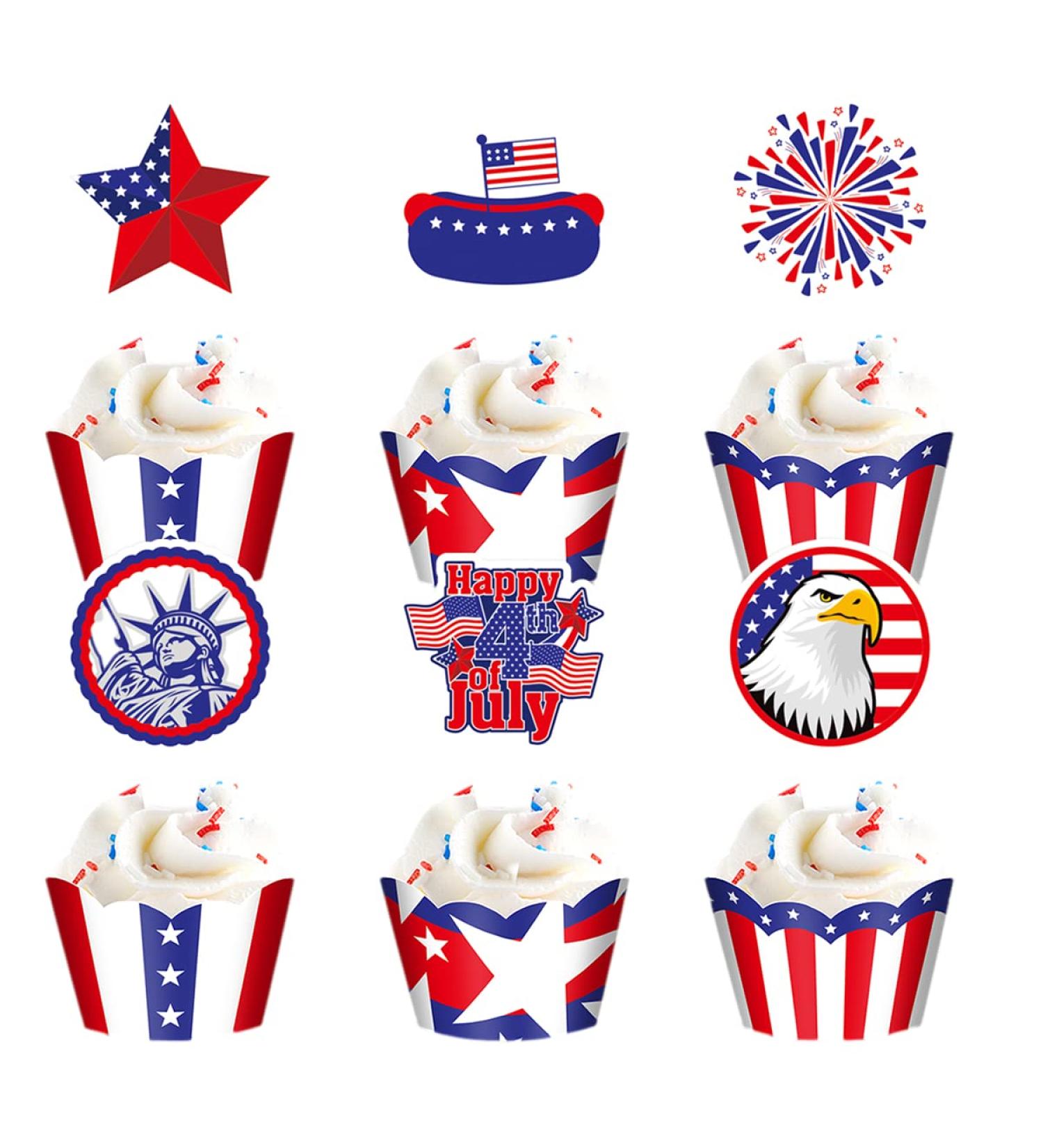 48pcs 4th Of July Cupcake Toppers Wrappers Independence Day Cupcake Toppers Firework Star USA Patriotic Cupcake Picks Patriotic Party Supplies Cake Decorations - Buy Online on SooperMarket.com