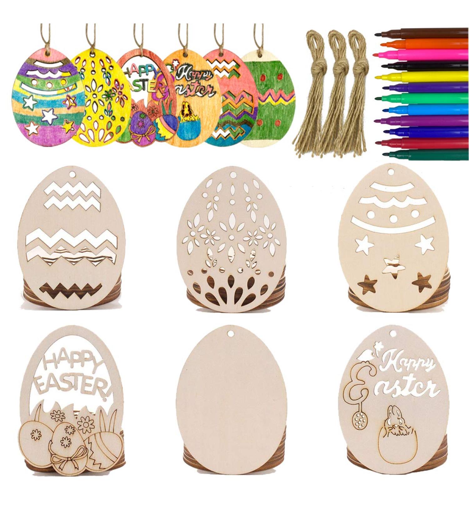 Anditoy 30 PCS Easter Wooden Hanging Ornaments | Unfinished Wood Slices Eggs | DIY Easter Crafts for Kids | Easter Decorations & Party Supplies - Buy Online on SooperMarket.com