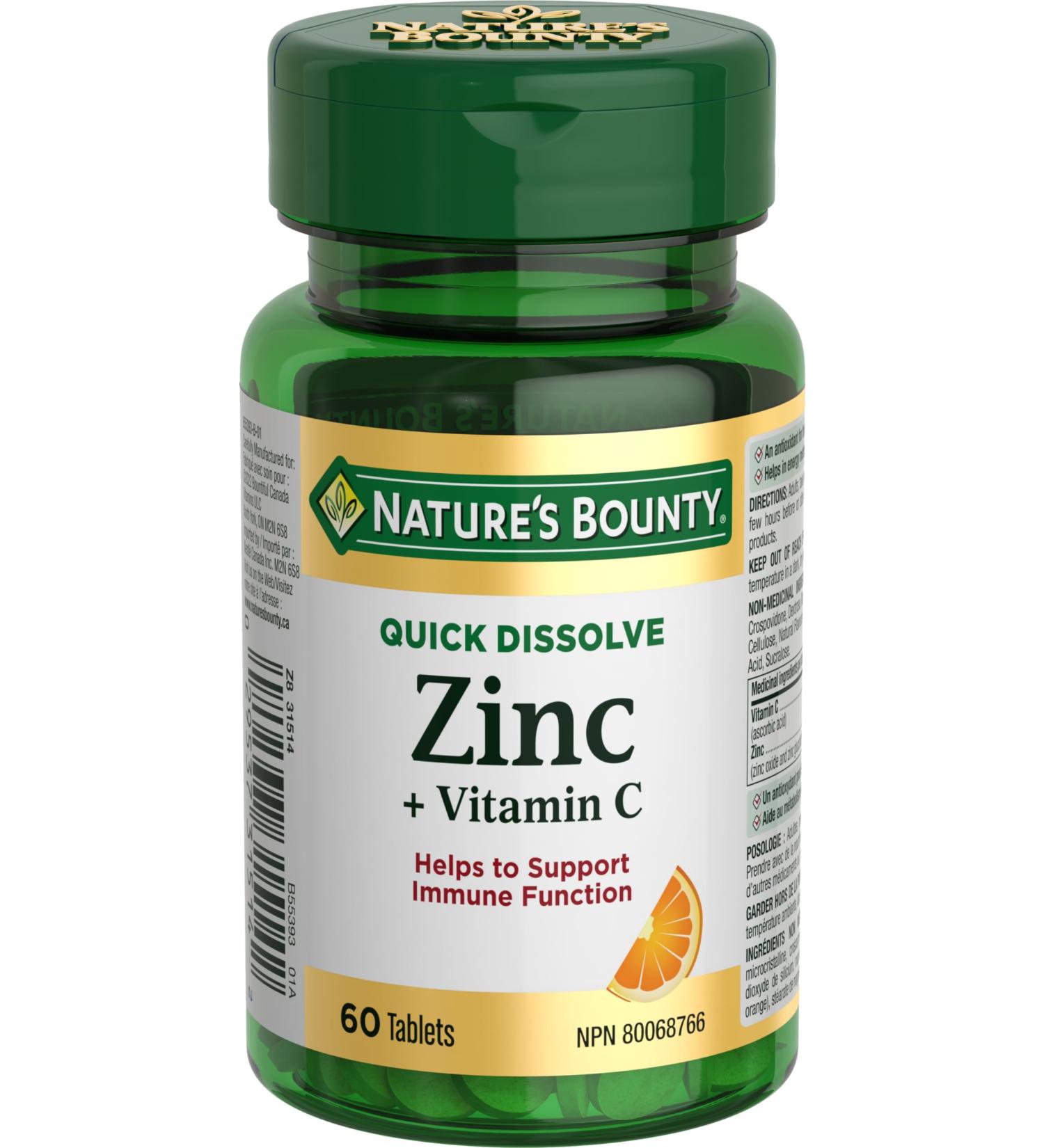 Nature's Bounty Vitamin C + Zinc Multi-coloured 60 Quick Dissolve Tablets - Buy Online on SooperMarket.com
