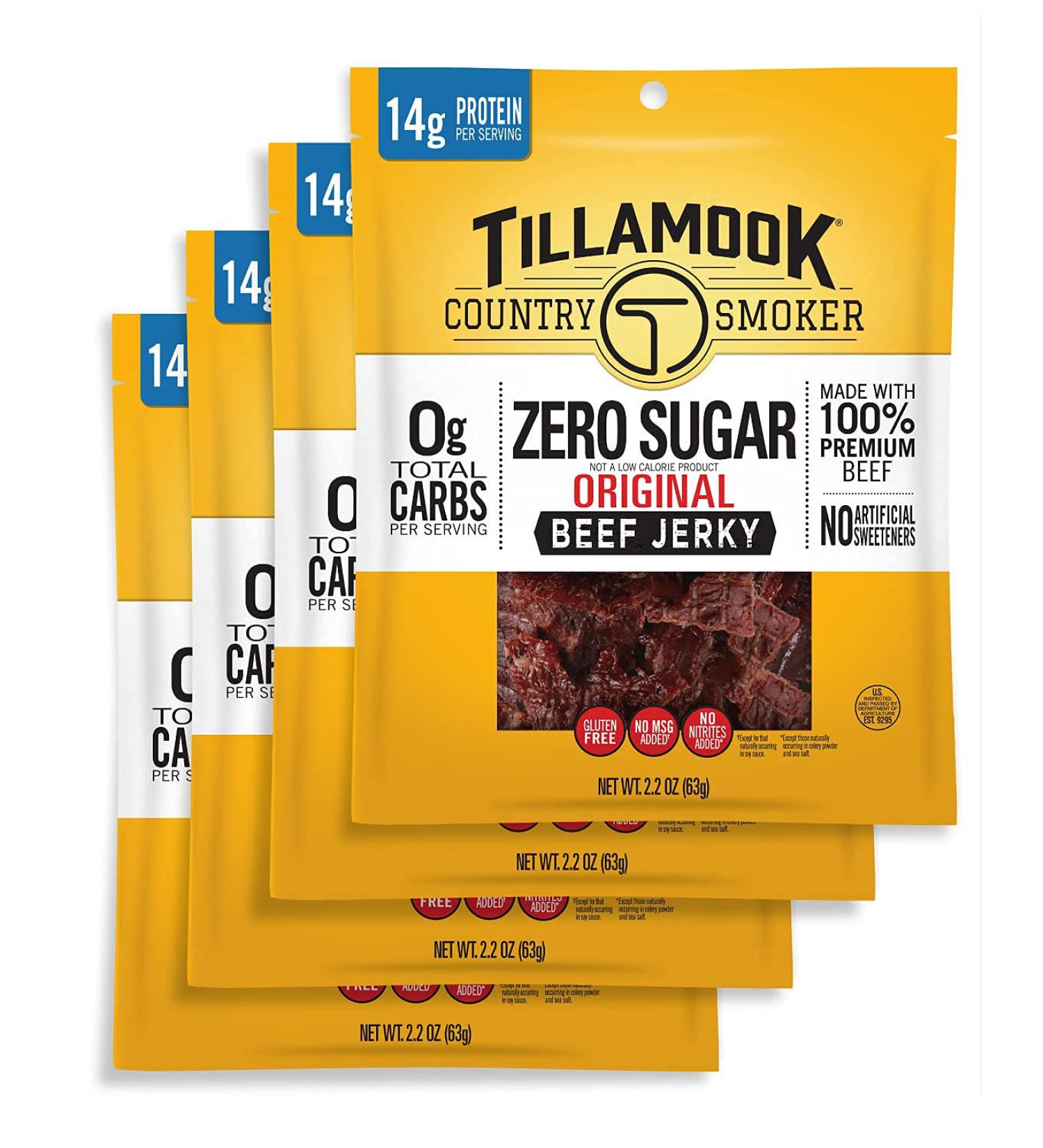 Tillamook Country Smoker Keto Friendly Zero Sugar Beef Jerky Original 2.2oz (4 Pack) - Buy Online on SooperMarket.com